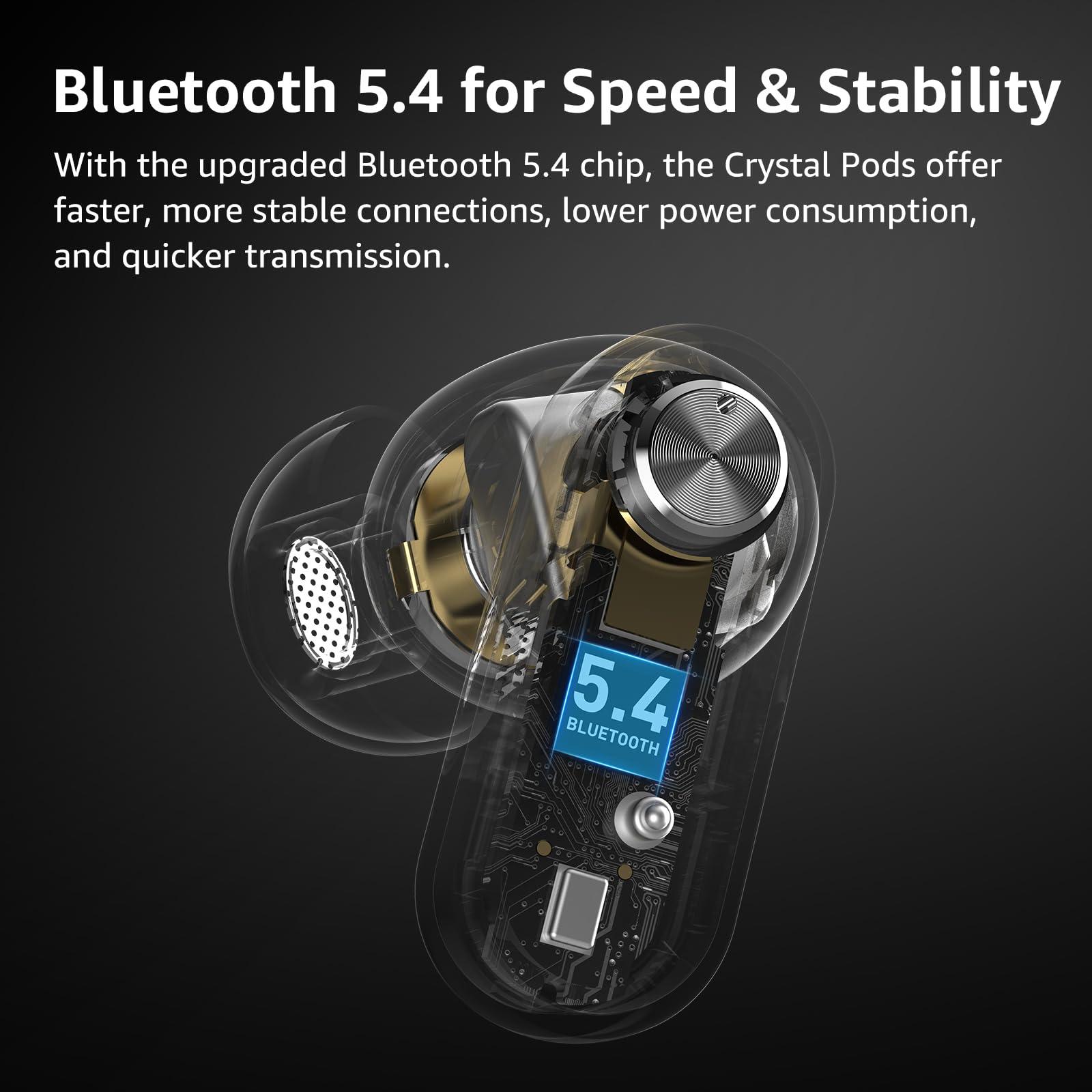 TOZO TOZO Hybrid Active Noise Cancelling Wireless Earbuds, Bluetooth 5.4 Headphones, 10mm Drivers Deep Bass Stereo Sound, 4 Mics ENC AI Clear Calls, 32 EQ Customization via App, Crystal Case Design