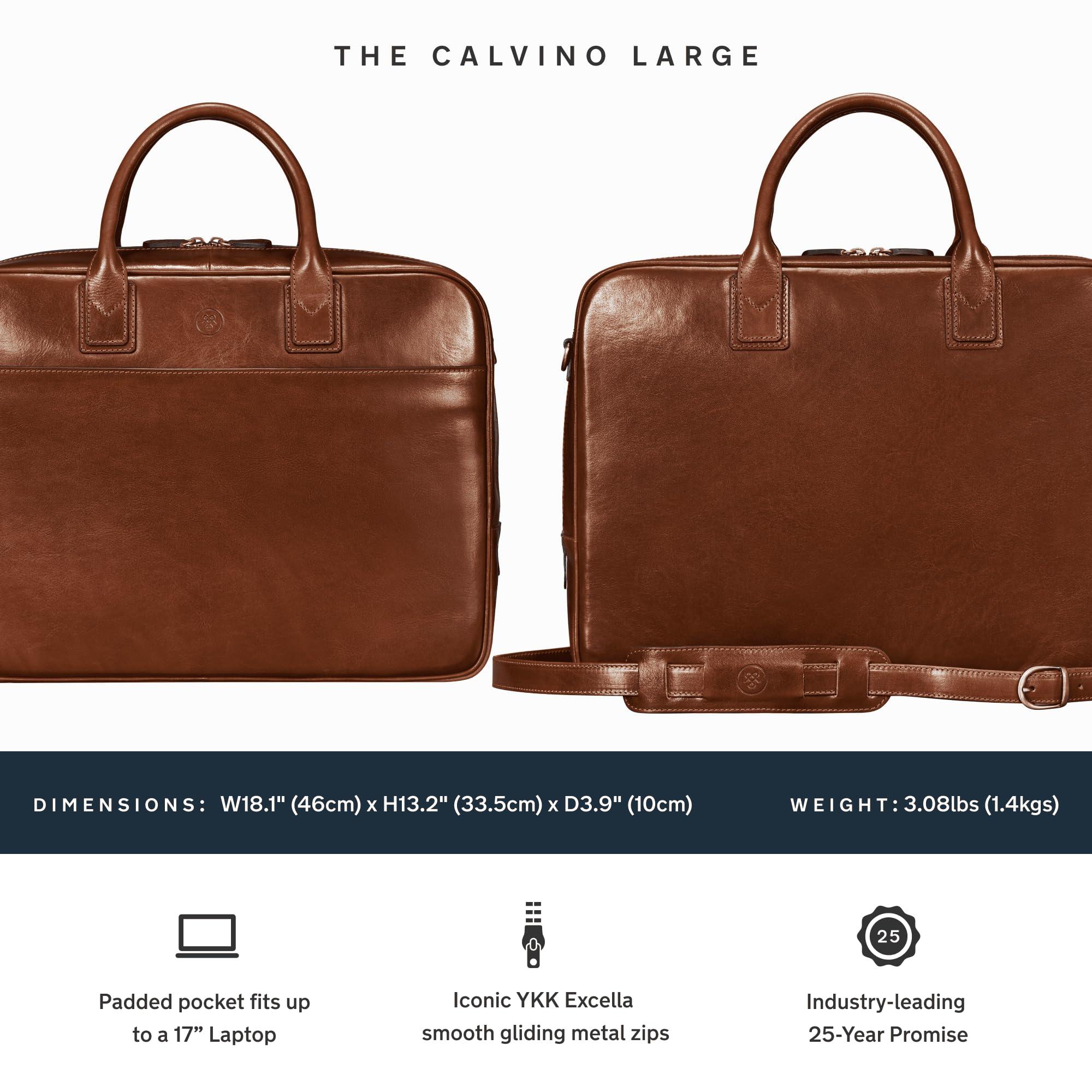 Maxwell Scott Bags Maxwell Scott - Mens Luxury Large Leather 16\" / 17\" Laptop Business Bag with Zip Opening - The Calvino Large - Chestnut Tan