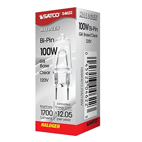 Satco Satco S4622 100 Watt 1700 Lumens T4 Halogen G8 Base 120 Volt Clear Light Bulb, Dimmable