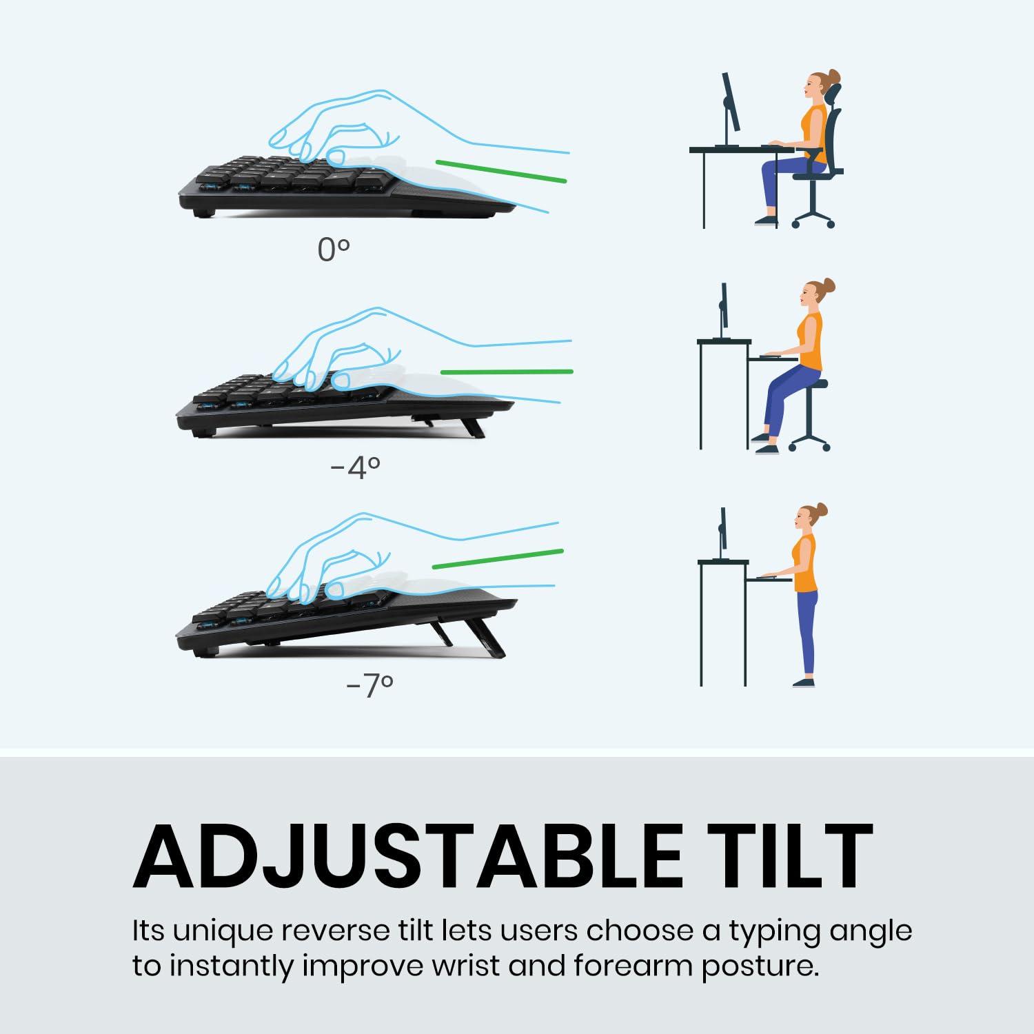 Perixx Perixx PERIBOARD-835BL Wireless Ergonomic Mechanical Keyboard - RGB Backlit - Low-Profile Blue Clicky Switches - Multi-Device Connection - Compatible with Windows and Mac OS X - US English