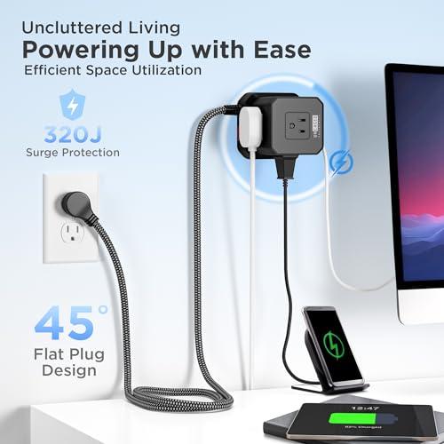 Uncaged Ergonomics Cube Power Strips with Surge Protection, 10ft Extension Cord with Multiple Outlets, 5 AC Plugs + 3 USB + 1 USB-C Fast Charging Power Strip with USB Ports, Mountable On/Off Switch Charging Station