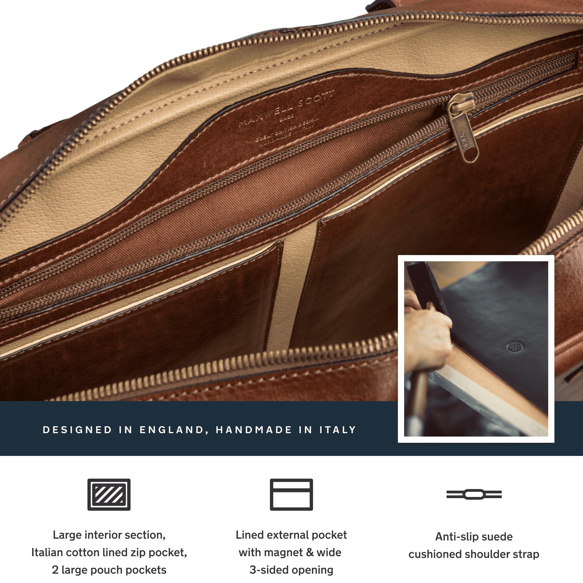 Maxwell Scott Bags Maxwell Scott - Mens Luxury Large Leather 16\" / 17\" Laptop Business Bag with Zip Opening - The Calvino Large - Chestnut Tan