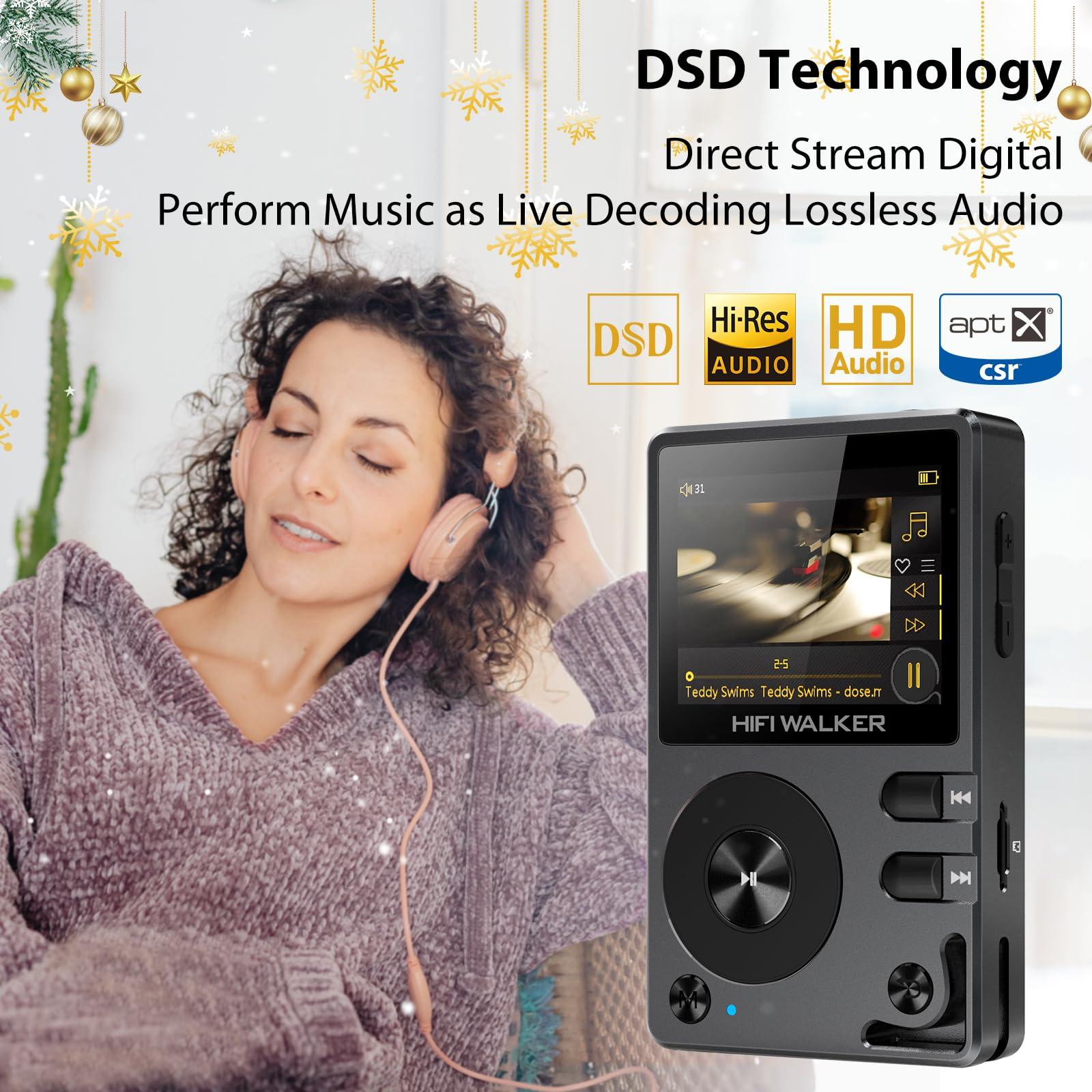 HIFI WALKER HIFI WALKER H2 HiFi MP3 Player with Bluetooth, Lossless DSD DAC Flac, High Resolution Music Player, Portable Audio Player with 64 GB Memory Card, Supports up to 256 GB