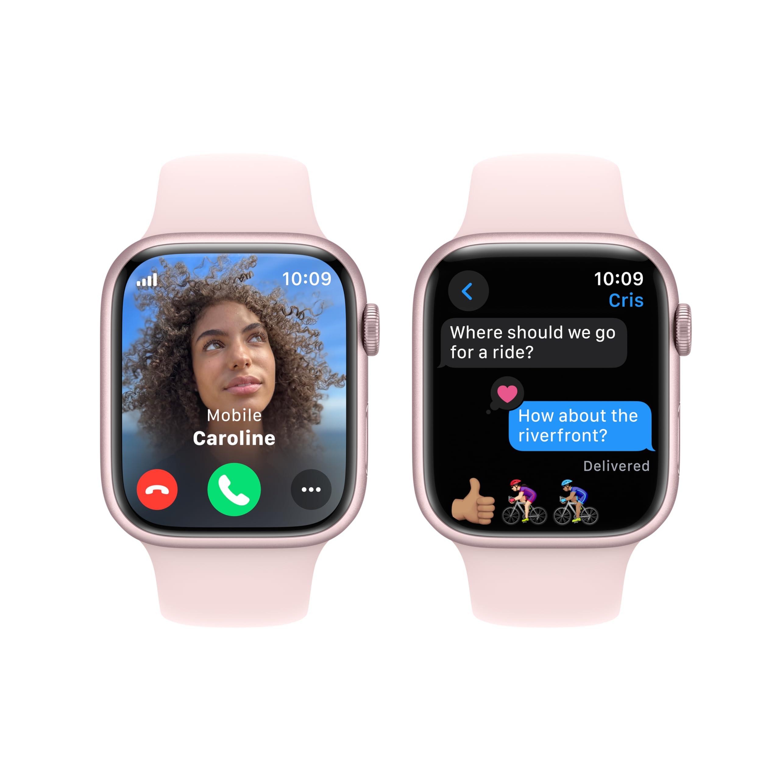 Apple Apple Watch Series 9 [GPS + Cellular 45mm] Smartwatch with Pink Aluminum Case with Pink Sport Band S/M. Fitness Tracker, Blood Oxygen & ECG Apps, Always-On Retina Display