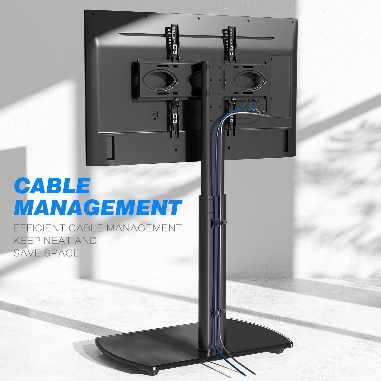 Rfiver Rfiver Swivel TV Floor Stand with Mount for Apple TV/Roku Ultra, Universal for 32-65 Inch LCD LED Flat Screen, Height Adjustable TV Mount Stand with Shelf, Space Saving Corner TV Stand for Home Office