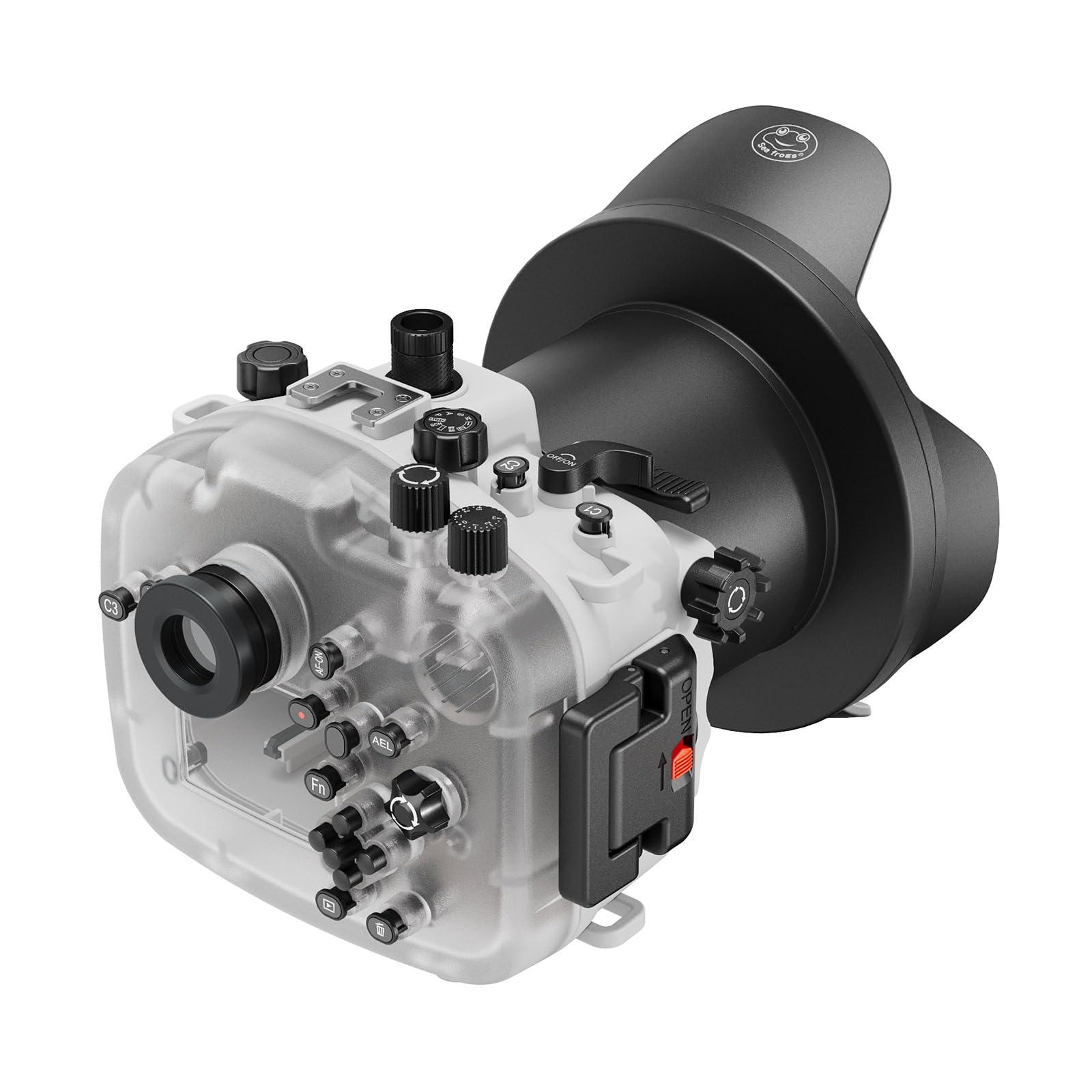 Sea frogs Seafrogs 40M/130FT Professional Underwater Camera housing for Sony A7 III (White) + Optical Acrylic 6" Dome Port with Zoom Rings for FE12-24 F4 and FE16-35 F4 Lens