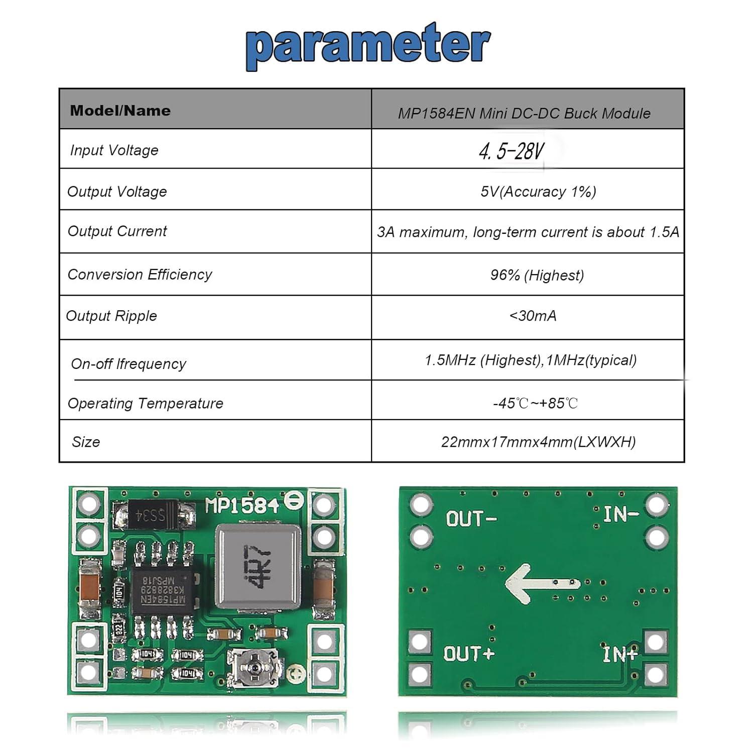Diitao Diitao 6PCS MP1584 MP1584EN DC-DC 3A Adjustable Voltage Buck Converter Mini Voltage Power Supply Step Down Module 24V to 12V 9V 5V 3V