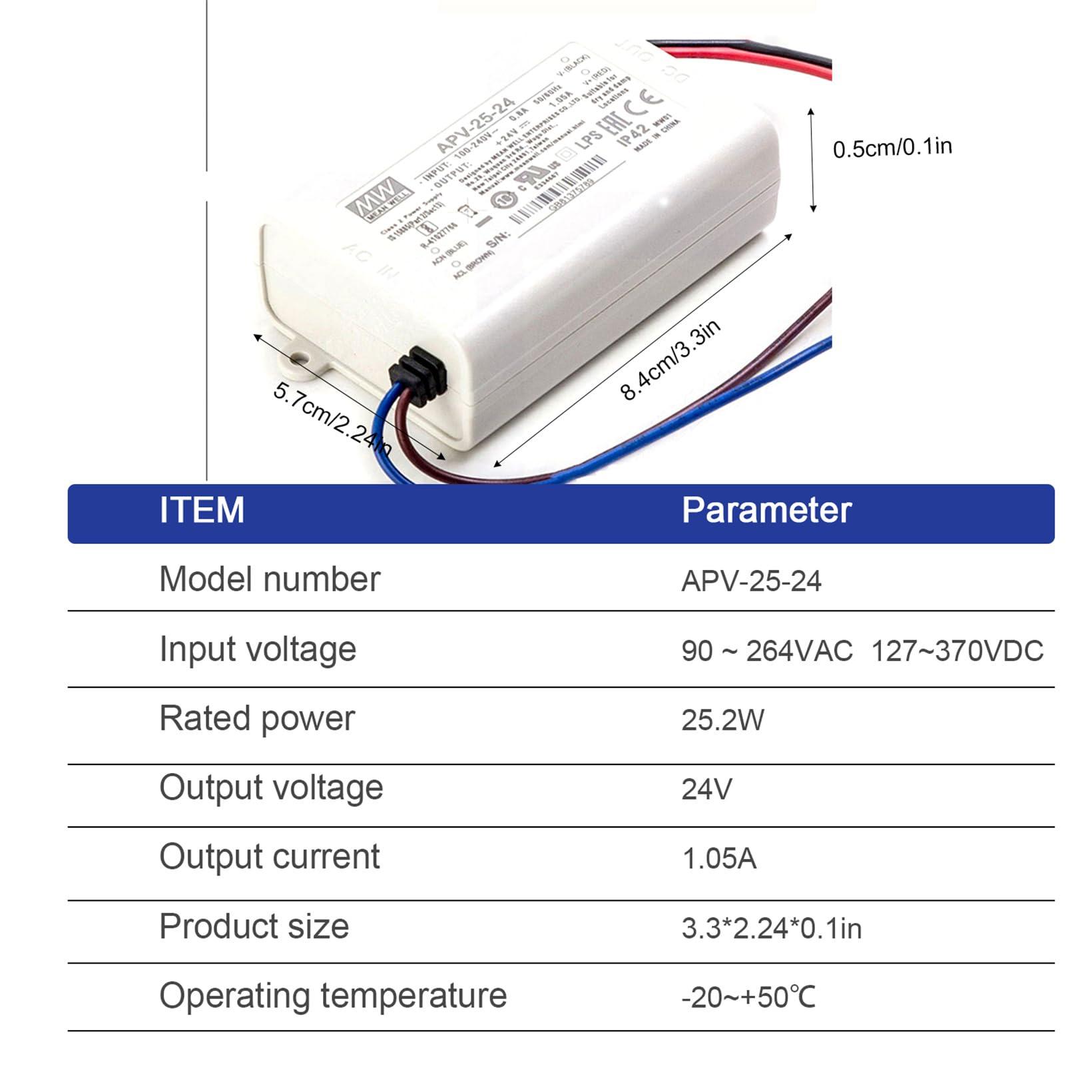 YS powered by MW Generic APV-25-24 24V 1.05A 25W Compact Power Supply for LED Lighting and Electrical Devices, White, YS-APV-25-24