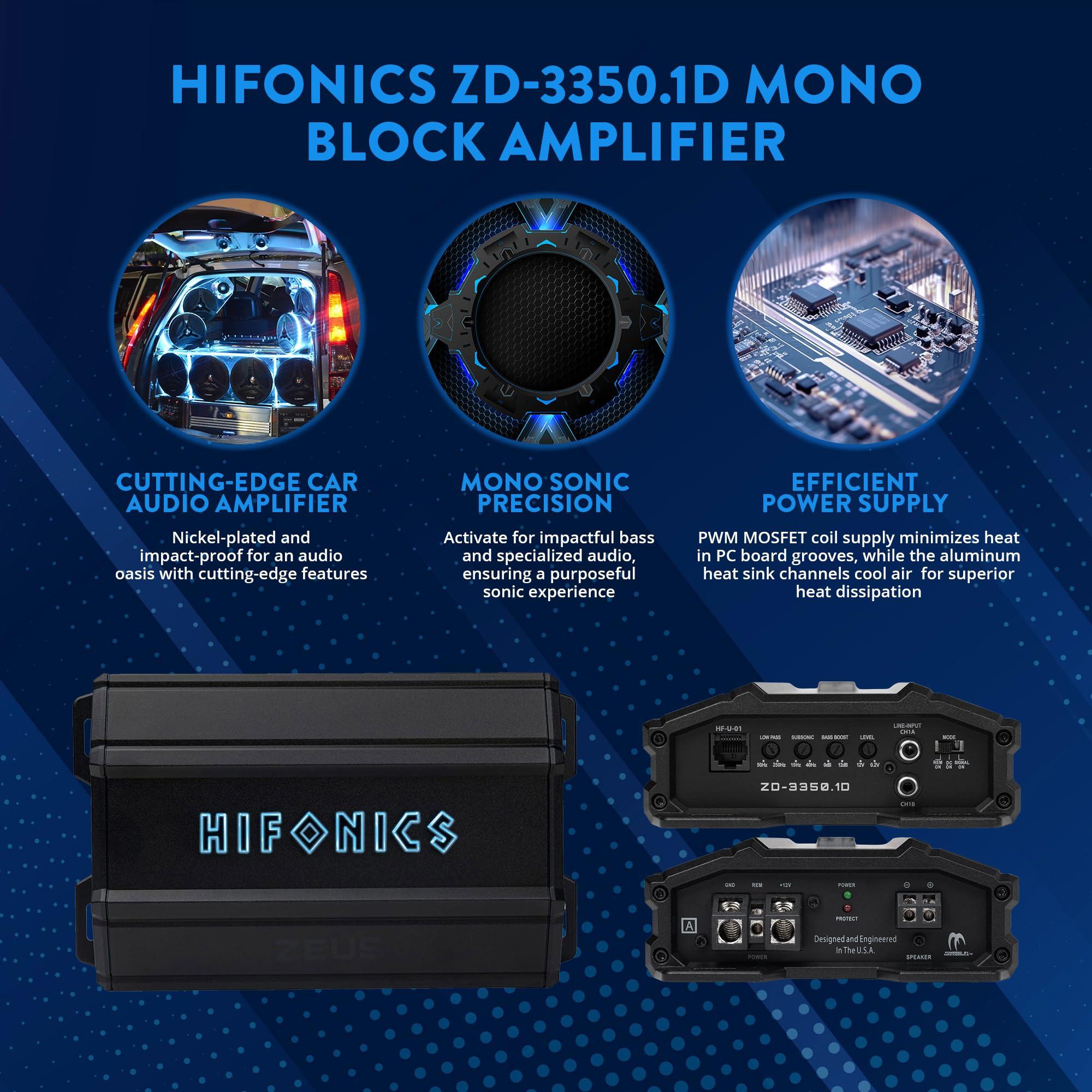 Hifonics Hifonics Zeus Delta 3,350 Watt Compact Mono Block Nickel Plated Mobile Car Audio Amplifier with Auto Turn On Feature, ZD-3350.1D, Black