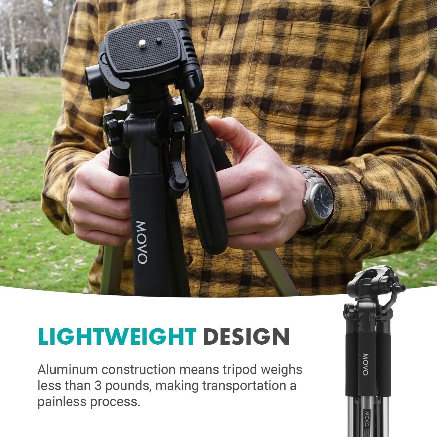 Movo Movo MV-T5 57-inch Video Camera Tripod Stand with Pan Head - Lightweight Tripod for Camera and Phone Videos, Vlogging, Film - Aluminum Travel Tripod for DSLR Camera with Digital Camera Tripod Mount