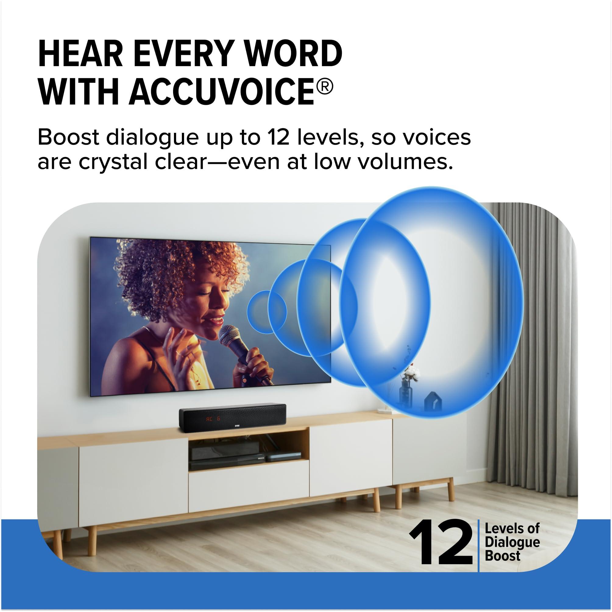 ZVOX ZVOX AccuVoice AV157 Dialogue Clarifying Soundbar - Patented Hearing Technology with Voice Boost, Ultimate Low-Profile TV Speakers Soundbar, Perfect for Home Theater and Smart TV - Espresso