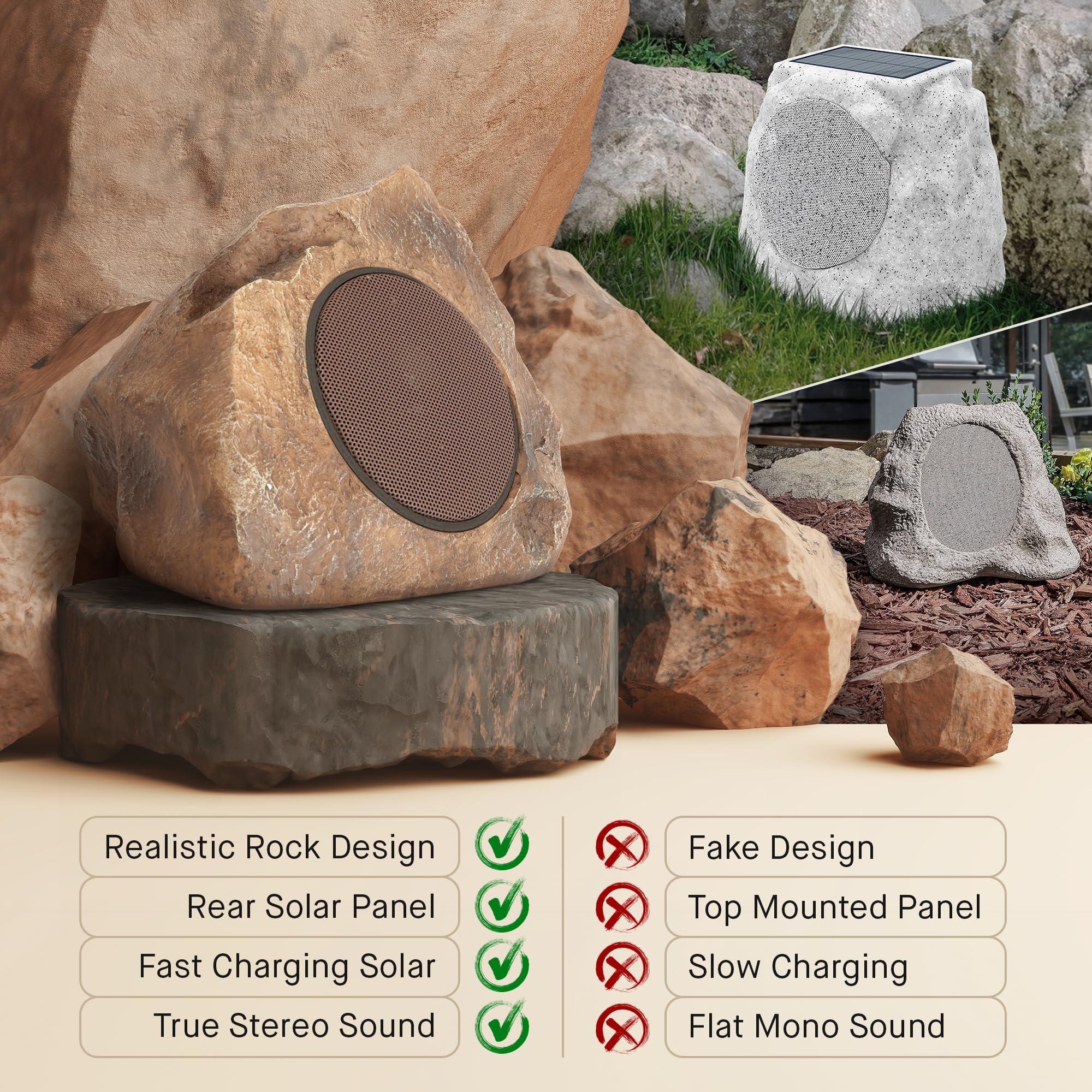 Homewell Homewell Solar Rock Speakers - Bluetooth Wireless Waterproof Weatherproof Ing Outdoor Speakers For Pool Patio Deck Backyard Garden - Brown (2-Pack)