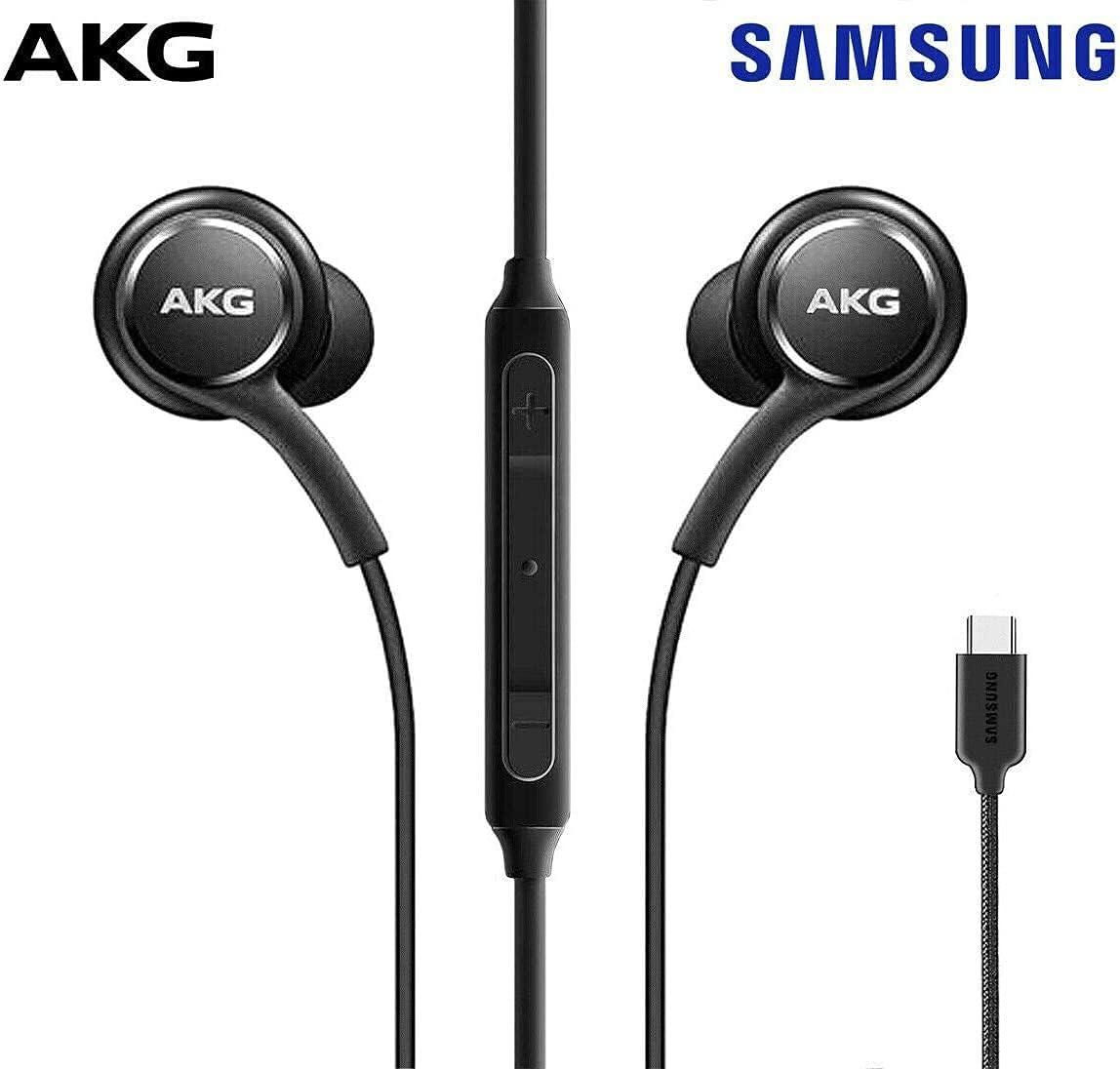 SAMSUNG SAMSUNG AKG Earbuds Original USB Type C in-Ear Earbud Headphones with Remote & Mic for Galaxy A53 5G, S22, S21 FE, S20 Ultra, Note 10, Note 10+, S10 Plus - Braided - includes Velvet Pouch - Black