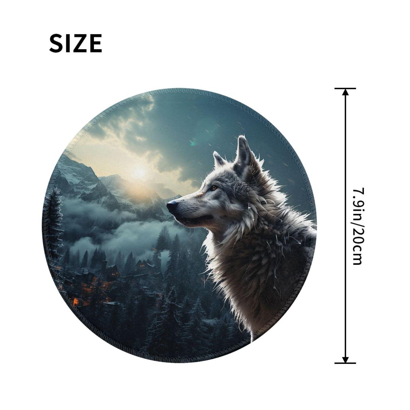 YoupO Mouse Pad, Wolf at Night Printed Round Mouse Mat with Non-Slip Rubber Base,Stitched Edge Mousepad for Office Home Gaming Work Study