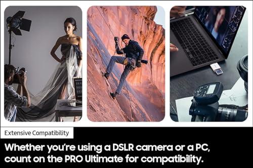 SAMSUNG SAMSUNG PRO Ultimate Full Size 256GB SDXC Memory Card, Up to 200 MB/s, 4K UHD, UHS-I, C10, U3, V30, A2, for DSLR, Mirrorless Cameras, PCs, MB-SY256S/AM