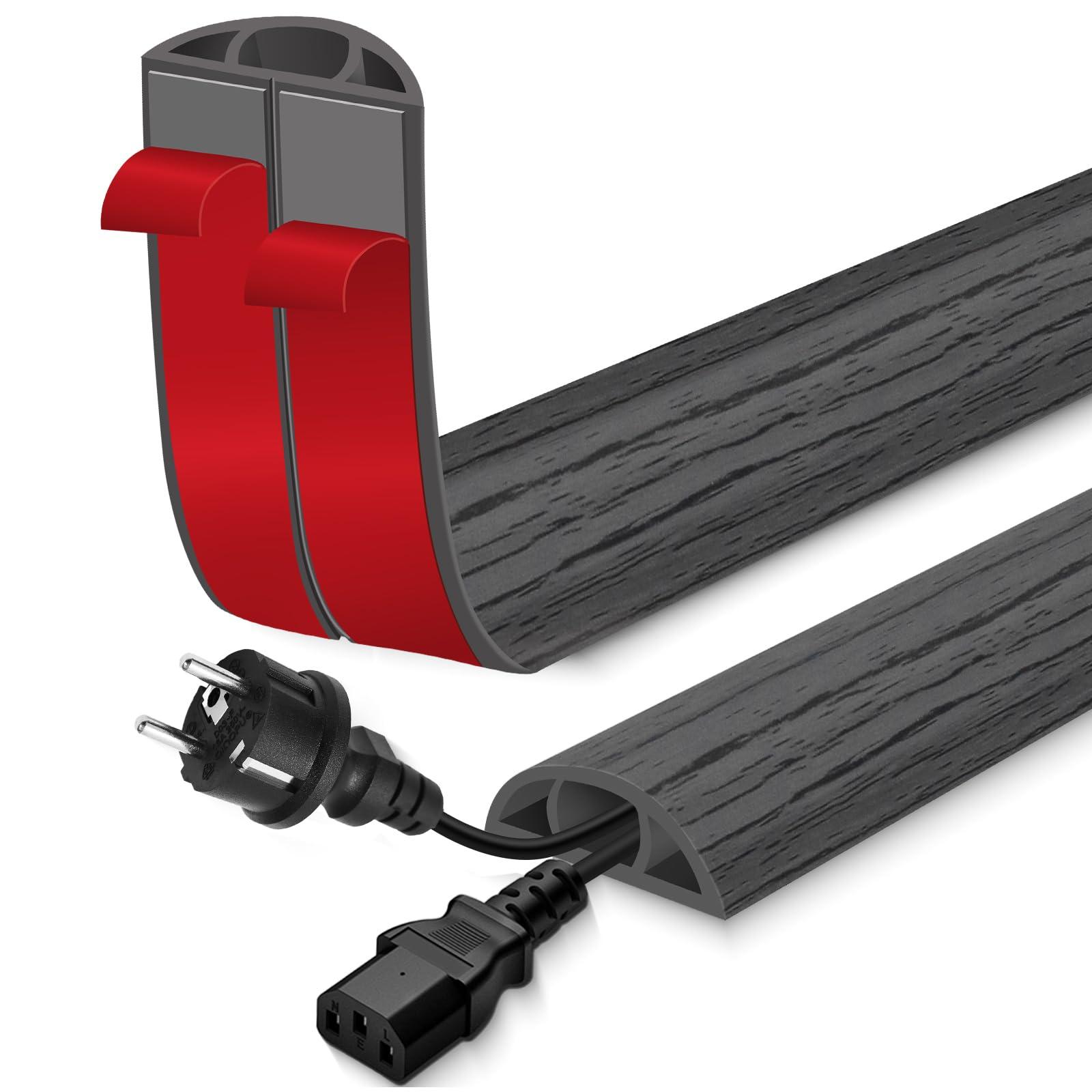 EYAYEN Floor Cord Cover for Wires on Floor Self Adhesive Cord Hider Floor Cable Management Wire Covers for Cords Protector Prevent Cable Trips Cord Cavity W 0.51\" x H 0.31\", Deep Gray Wood, 20Ft