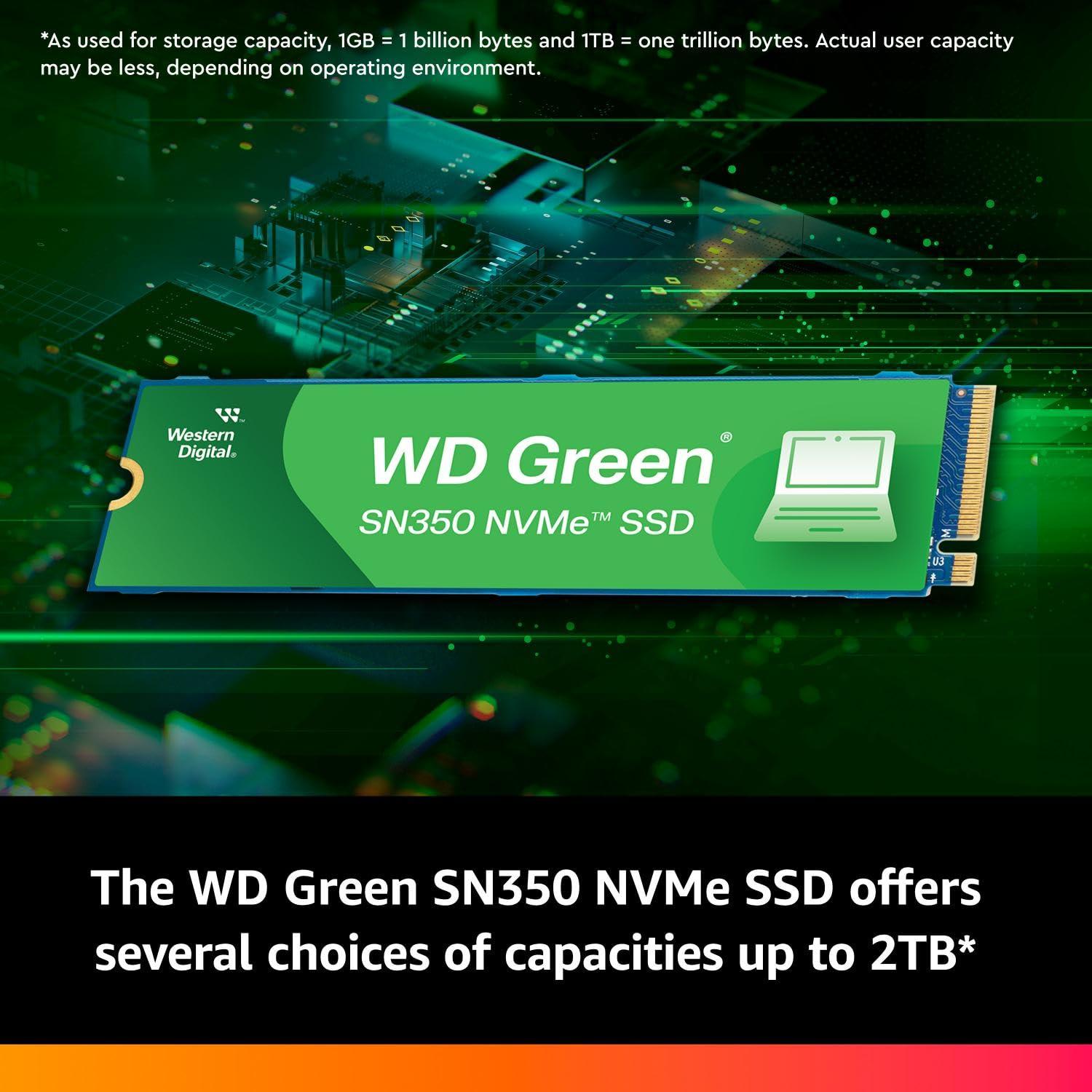 Western Digital Western Digital 500GB WD Green SN350 NVMe Internal SSD Solid State Drive - Gen3 PCIe, M.2 2280, Up to 2,400 MB/s - WDS500G2G0C
