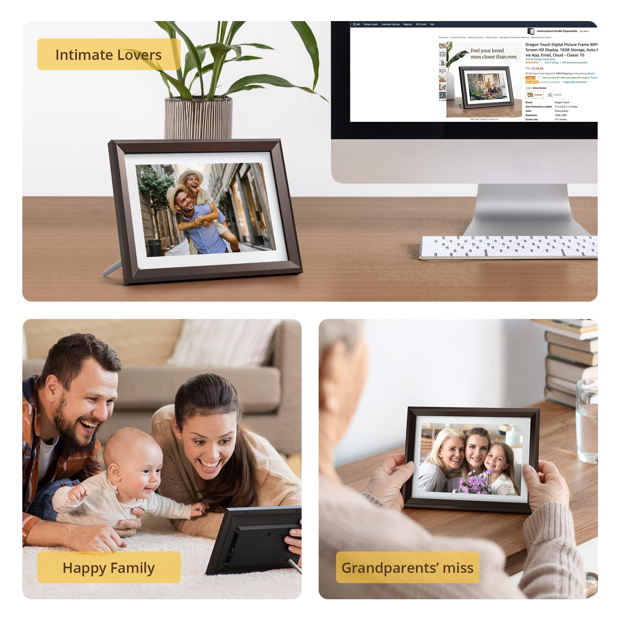 Dragon Touch Dragon Touch Digital Picture Frame WiFi 10 inch IPS Touch Screen Digital Photo Frame Display, 32GB Storage, Auto-Rotate, Share Photos via App, Email, Cloud, Classic 10 Brown, PUUDUU