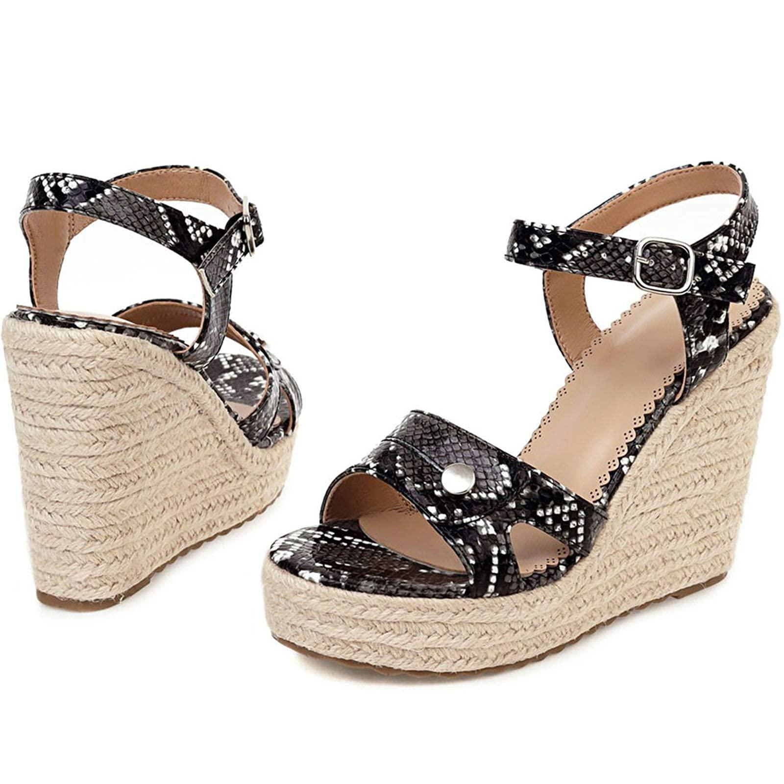 ZBYY ZBYY Women Espadrilles Wedge Sandals Snakeskin Dress Fashion Party Platform Sandals Summer Ankle Strap Open Toe Shoes