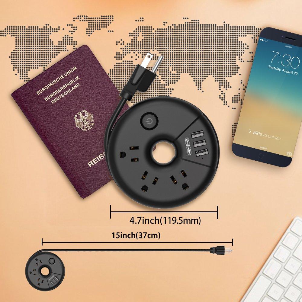 NTONPOWER NTONPOWER Travel Power Strip Bundle, 3 Outlets 3 USB Portable Power Strip with 15 inch Short Cord and 4 Outlets 3 USB with with 4ft Short Cordfor Office, Home, Hotels, Dorm Room, Nightstand