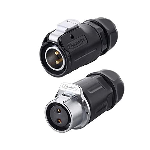 CNLINKO CNLINKO 2 Pin Power Industrial Circular Connector, Male Plug & Female Receptacles, Cable to Cable Connection, Outdoor Waterproof IP67, Easy Plug and Pull, AC DC Signal
