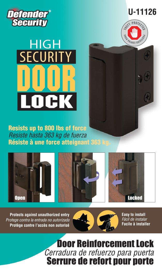 Defender Security Prime-Line U 11126 Door Reinforcement Lock Add Extra, High Security to your Home and Prevent Unauthorized Entry 3 In. Stop, Aluminum Construction, Bronze (Single Pack)