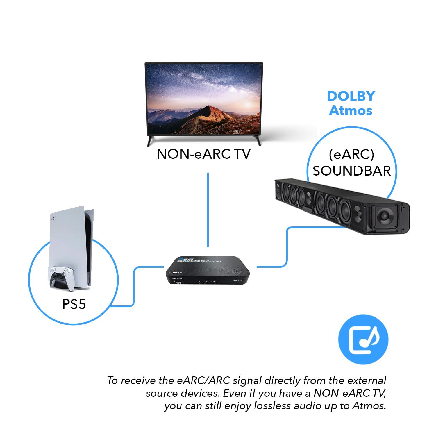 OREI OREI eARC 4K 60Hz Audio Extractor, Converter Sound bar 18G HDMI 2.0 ARC Support - HDCP 2.2 - Dolby Digital/DTS Passthrough CEC, HDR, Dolby Vision, Dolby Atmos HDR10 Support for Sonos Bose (HDA-932)