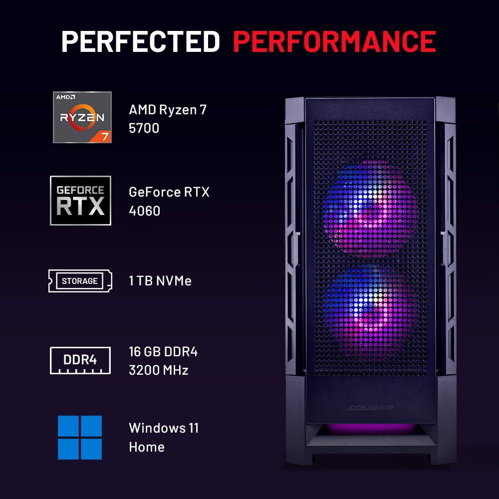 Skytech Gaming Skytech Blaze4 Mini Gaming PC Desktop, Ryzen 7 5700 3.7 GHz (4.6GHz Turbo Boost), NVIDIA RTX 4060 8GB GDDR6X, 1TB SSD, 16GB DDR4 RAM 3200, 650W Gold PSU, Wi-Fi, Win 11 Home