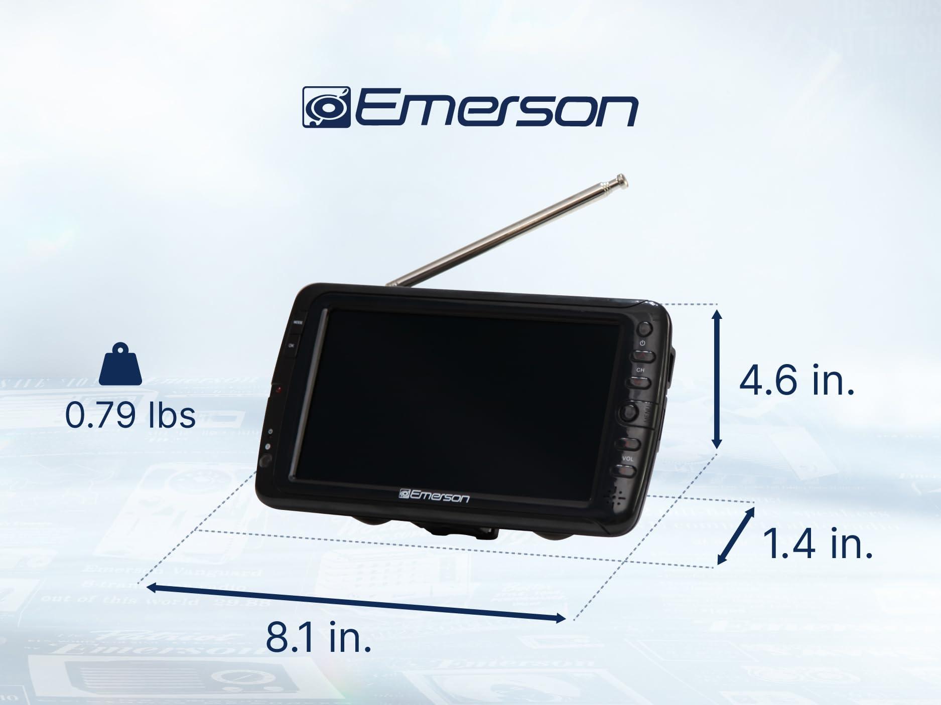 Emerson Emerson ET-7000 7" Portable Handheld Digital TV with Built-in Rechargeable Battery, HD Display, Multimedia Playback, USB/SD Card Support, and AC/DC Adapter | Compact TV for Home or Travel