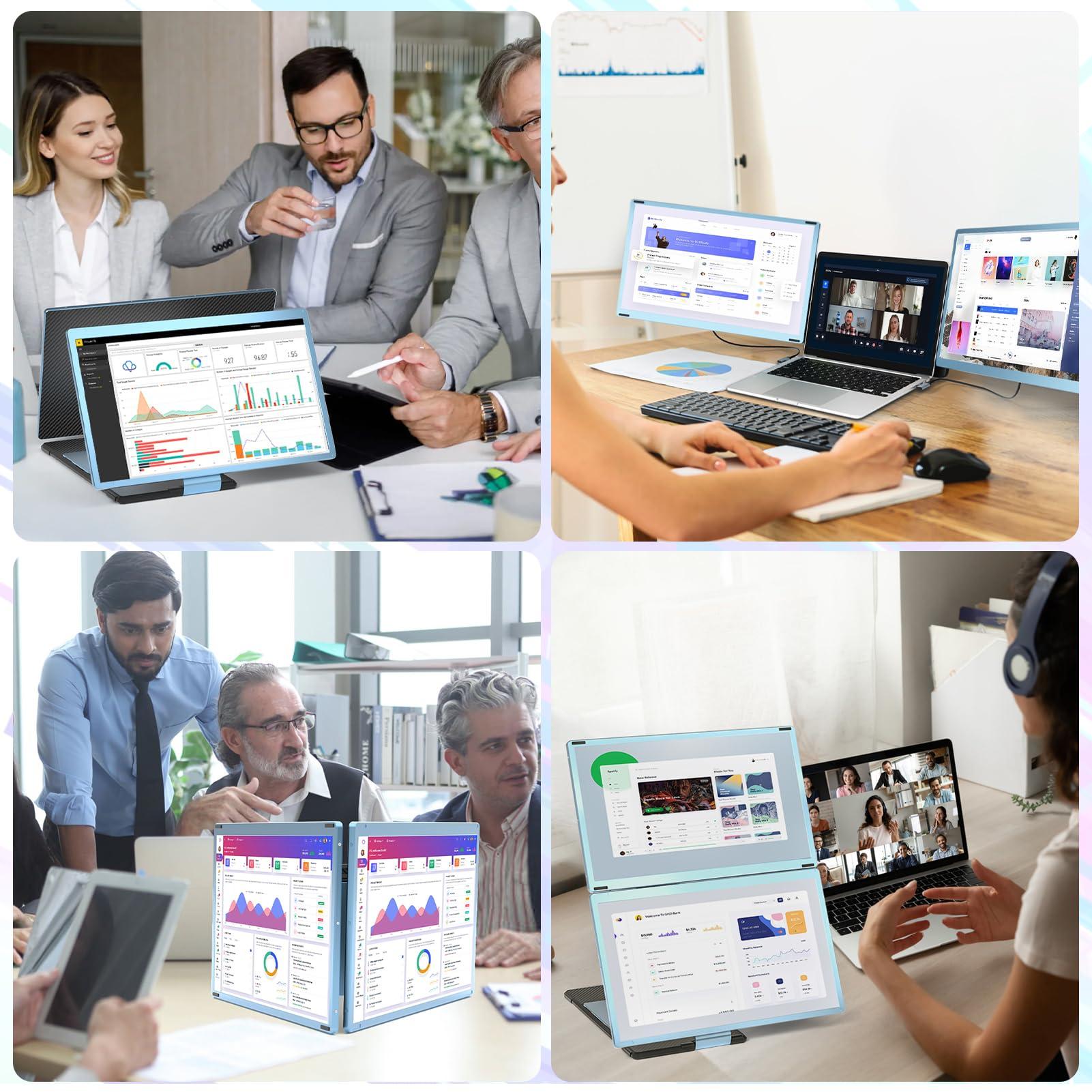 Enzion Enzion Laptop Screen Monitor Extender, Wider 1080P FHD Portable Monitor for Laptop, Built-in Speaker and Adjustable Backstand, Triple Screen Extender Compatible with Wins/MacOS/Chrome