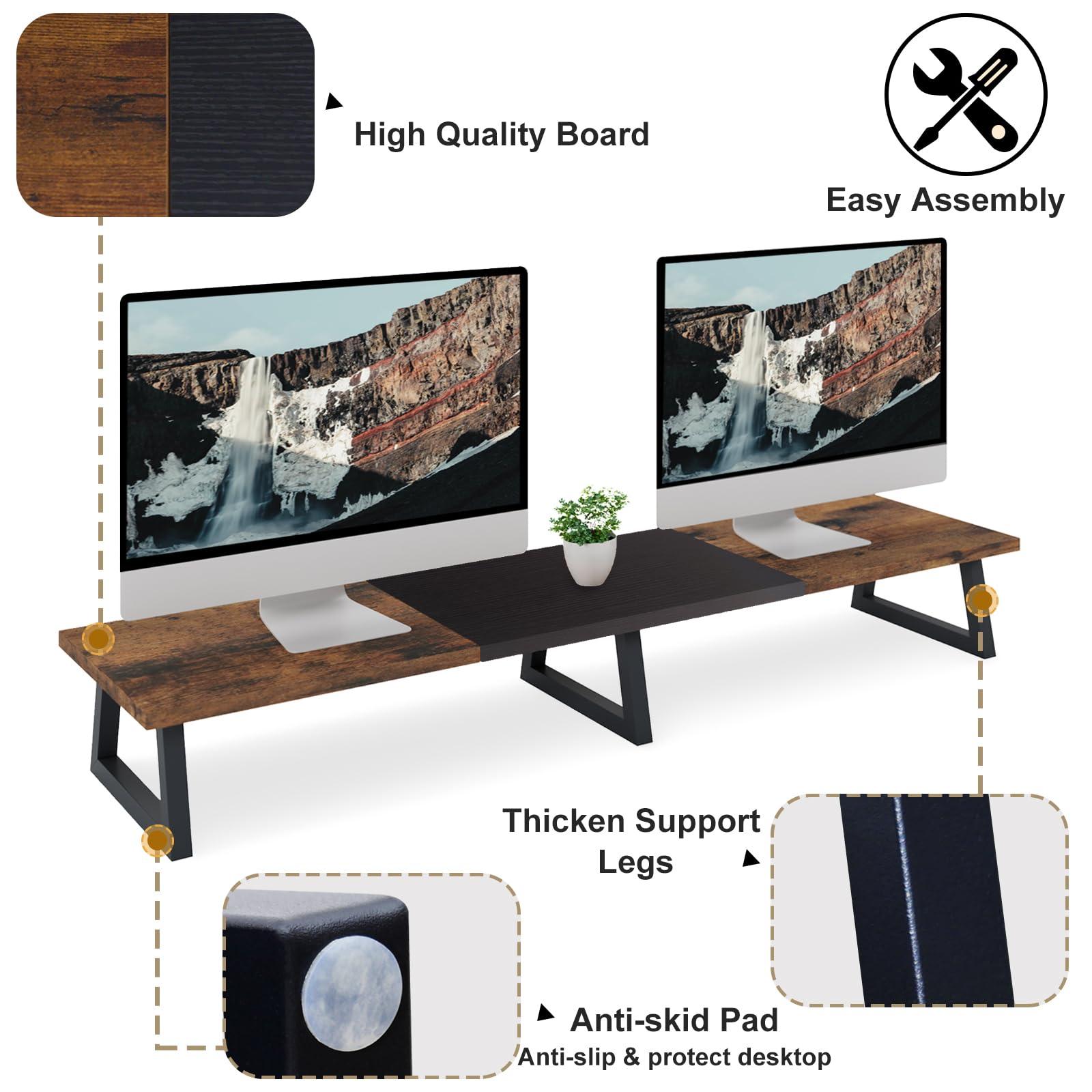 TEAMIX TEAMIX 42 inch Large Dual Monitor Riser, Extra Long Monitor Stand Riser Wide TV Stand Riser Monitor Stand for 2 Monitors Wood & Steel Desktop Riser Desk Organization Home Office