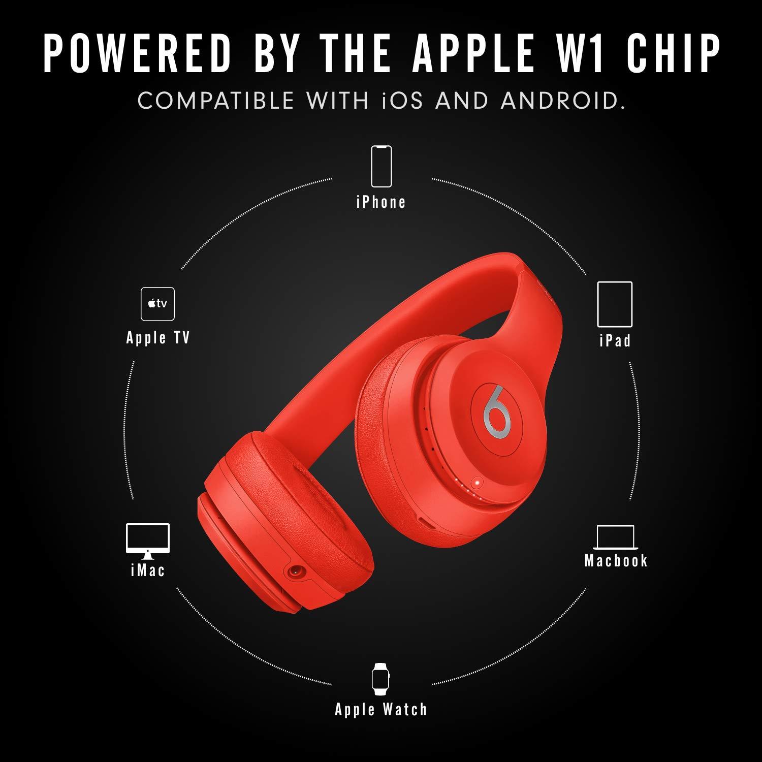 Beats Beats Solo3 Wireless On-Ear Headphones - Apple W1 Headphone Chip, Class 1 Bluetooth, 40 Hours of Listening Time, Built-in Microphone - Red