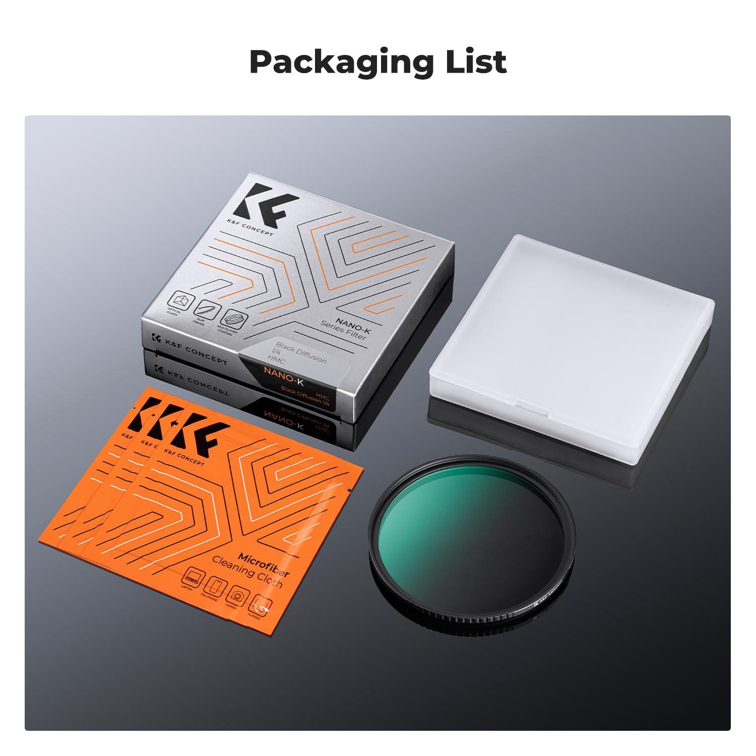 K&F Concept K&F Concept 46mm Black Diffusion 1/4 Filter Mist Cinematic Effect Filter with 18 Multi-Layer Coatings for Video/Vlog/Portrait Photography (K-Series)