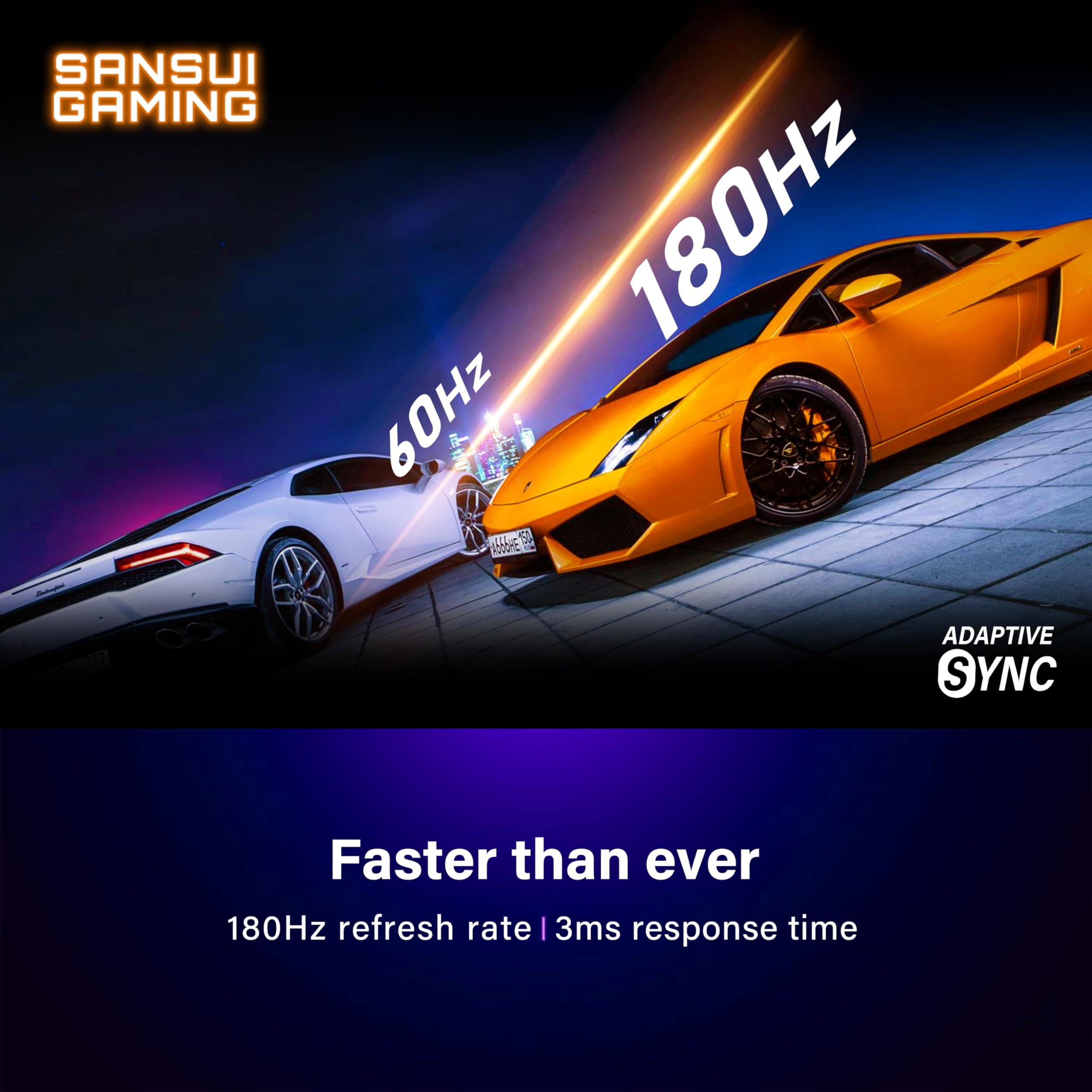 SANSUI SANSUI 180Hz Monitor 24 inch PC Monitor, Computer Monitor FHD 1080p, Display Port Monitor with Built-in Speakers sRGB 110% Adaptive Sync, HDMIx2 Ports VESA Compatible Tilt Adjustable,Black