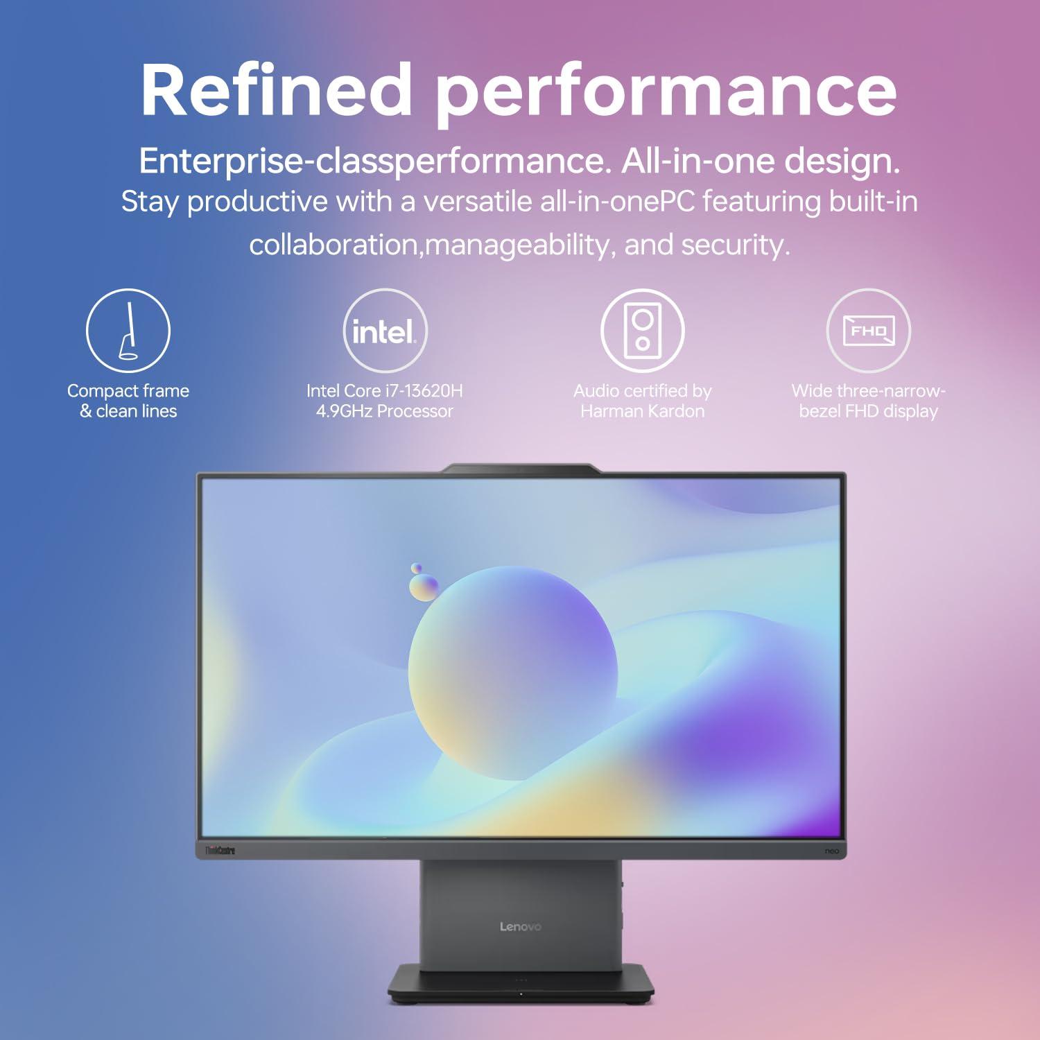 Lenovo Lenovo ThinkCentre All-in-One Desktop Computer, 23.8 FHD Micro-Edge Display, 13th Gen Intel i7-13620H, 16GB DDR5 SODIMM, 1TB SSD, Webcam, HDMI, RJ-45, Wired Keyboard & Mouse, Wi-Fi 6, Windows 11 Pro