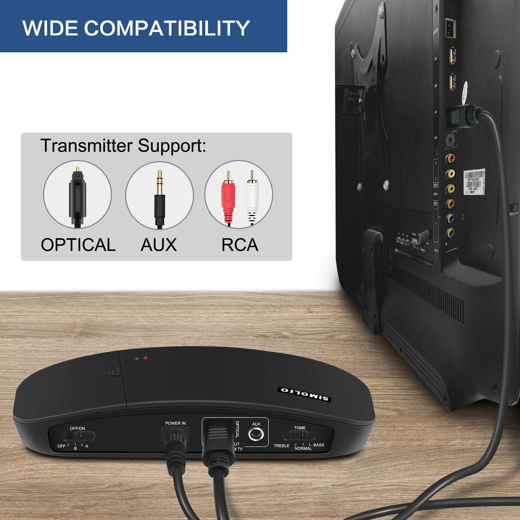 SIMOLIO SIMOLIO Dual Wireless Headphones for TV with Transmitter, 2 Channel IR TV Headphones for Home Theater/Outdoor Movie/Car DVD, Tone Control & Optical/RCA/AUX Support, Plug N Play, No Audio Delay