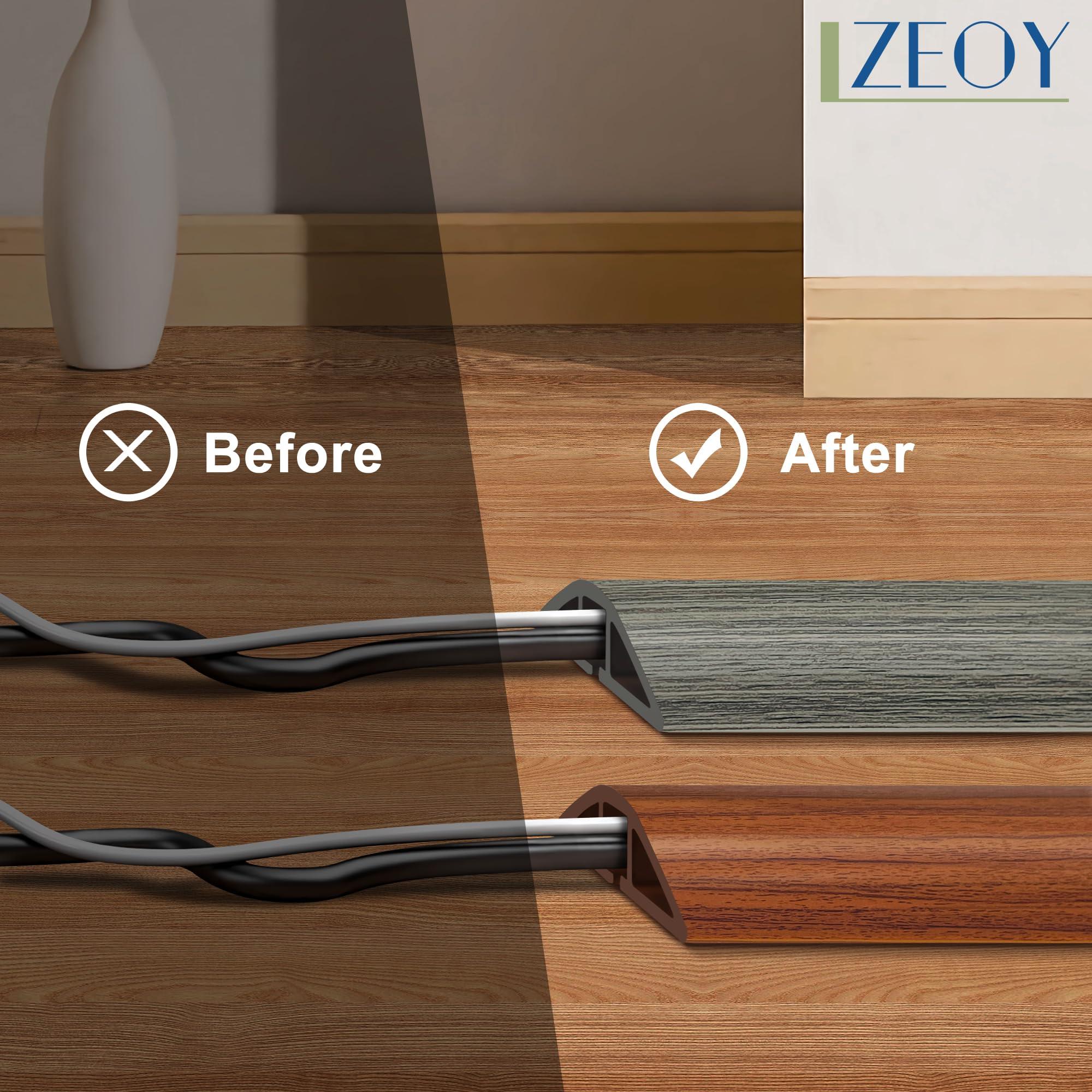 LZEOY Floor Cord Cover 4FT, Wood Brown Cord Hider Floor, Soft PVC Cord Protector Floor, Hide Extension Floor Wire Covers for Cords, Organizer Wires Floor Cable Cover, Cable Cavity: 0.47" (W) x 0.24" (H)