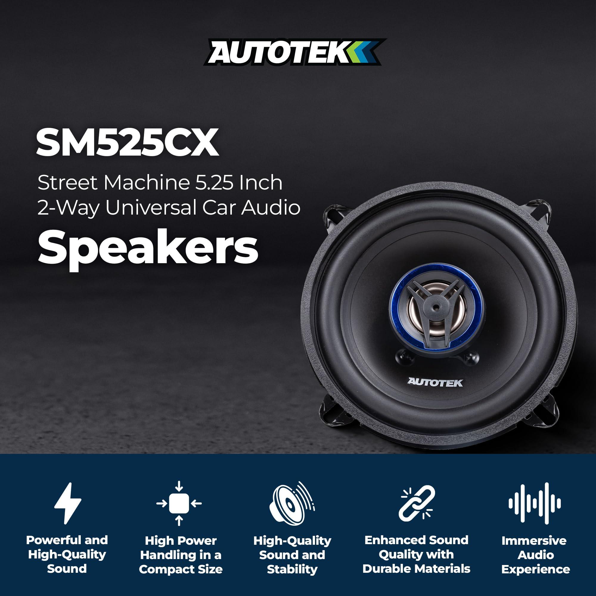 Autotek Autotek Street Machine 250W 5.25 Inch 2 Way Car Audio Coaxial Speakers with Neo Mylar Soft Dome Tweeters for Crystal Clear Sound, Pair