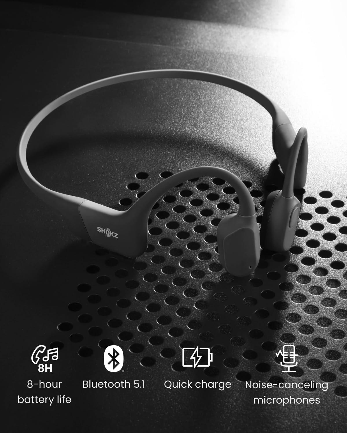 SHOKZ SHOKZ OpenRun (AfterShokz Aeropex) - Open-Ear Bluetooth Bone Conduction Sport Headphones - Sweat Resistant Wireless Earphones for Workouts and Running - Built-in Mic (Renewed)