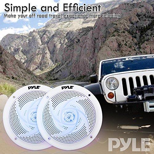 Pyle Pyle Marine Speakers - 4 Inch 2 Way Waterproof and Weather Resistant Outdoor Audio Stereo Sound System with LED Lights, 100 Watt Power and Low Profile Slim Style - 1 Pair - PLMRS43WL (White)