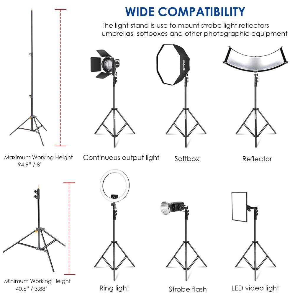 Impact Impact Link Interlocking Air-Cushioned Light Stand (7.9') - Heavy Duty 3-Section Light Stand for Photography, 8.8 lb Capacity, 5/8" Baby Pin, 3/8"-16 Thread for Studio Lighting, LED, Ring Lights