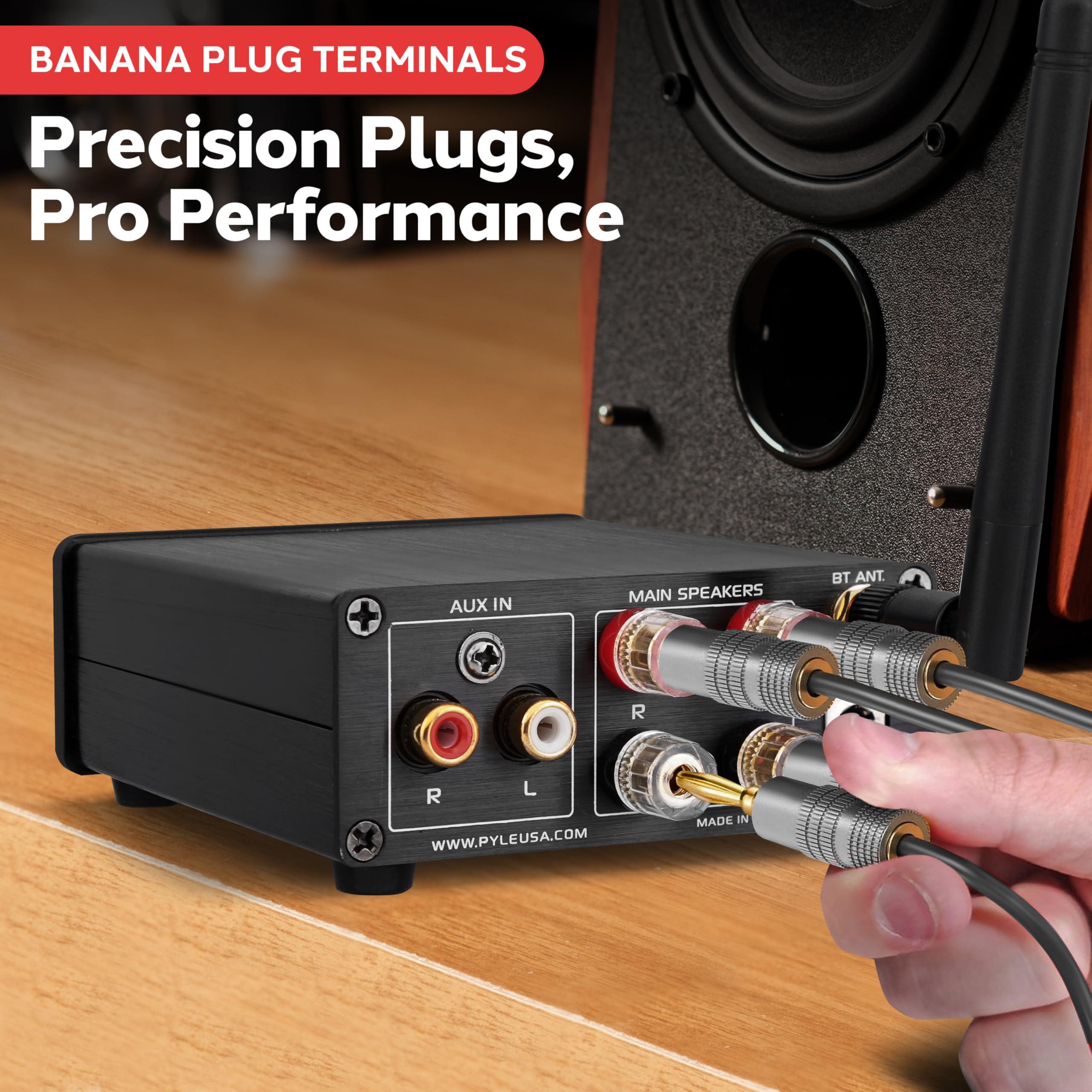 Pyle Pyle Compact Powerful Home Audio Amplifier Receiver Mini with Bluetooth 5.0 Desktop Blue Series 2 x 100 Watt for Home Speakers w/Bass &Treble Control - PDA22BT