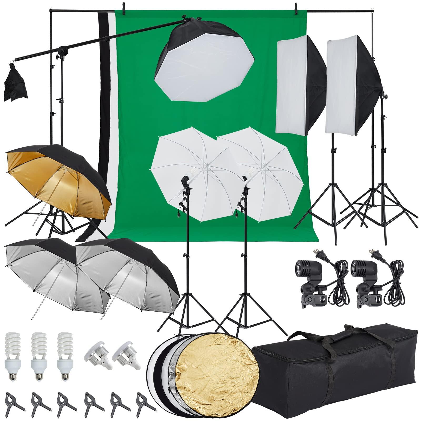 TROPOW Photography Lighting Kit with Backdrops, 8.5x10ft Photo Backdrop Stand, Ul Certified, 5500K 800W Equivalent 45W Led Umbrella Softbox Continuous Lighting, Softbox Photography Lighting Kit