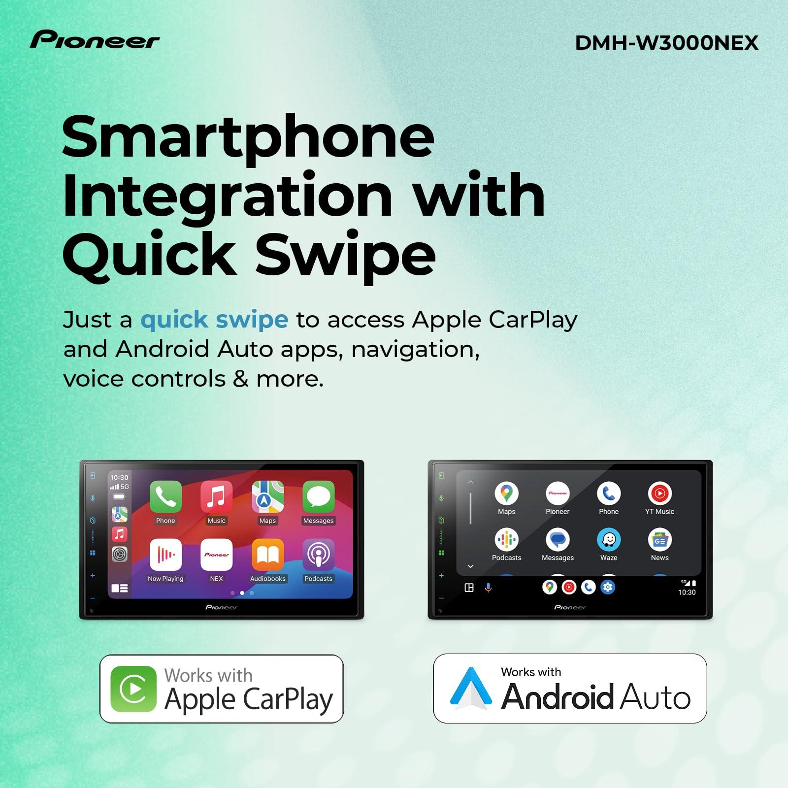 Pioneer Pioneer DMH-W3000NEX 6.8" Double Din Multimedia Digital Media Receiver, Wireless Apple CarPlay and Android Auto, Bluetooth, Backup Camera Compatible, Touchscreen, One Touch Navigation