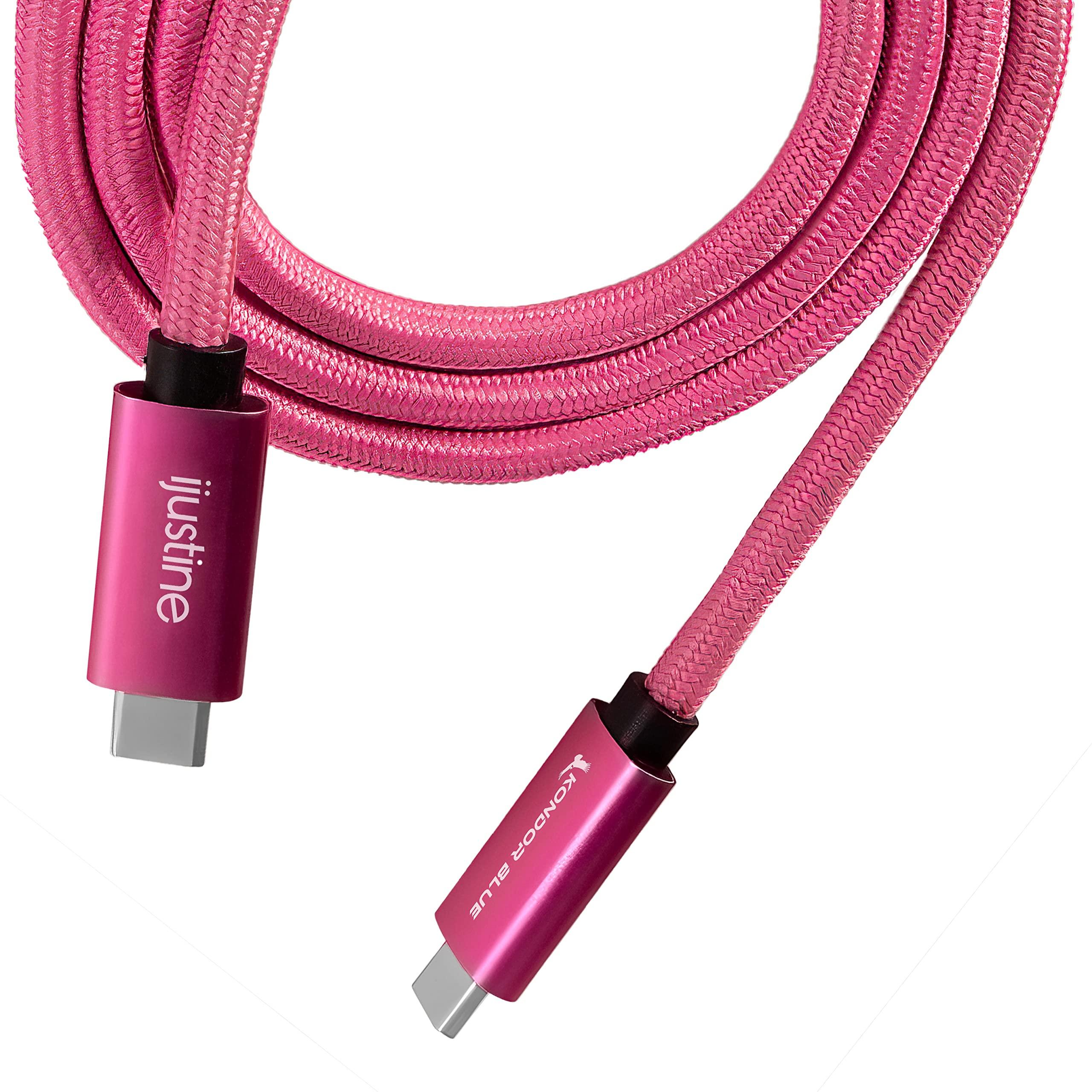 KONDOR BLUE KONDOR BLUE x iJustine | Thunderbolt 4 Compatible USB 4.0 Type C 8K Cable Blazing 40G Speeds 240W | Data Transfer, Power Cable, Nylon Braided, & Ultra-Durable with Reinforced Metal Connectors | Pink