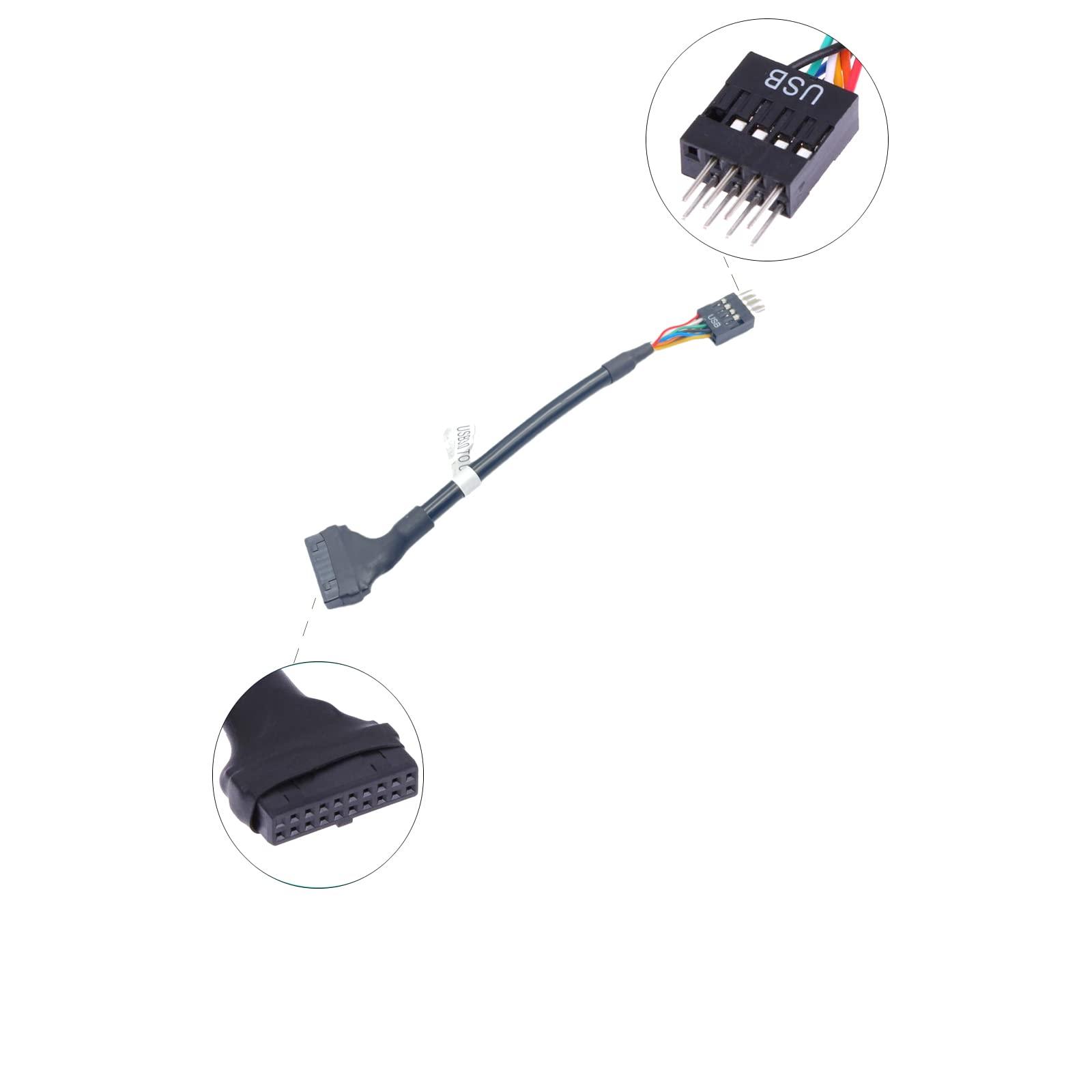 daier 4Pcs USB 3.0 Header to USB 2.0 Motherboard Adapter Cable, 19 Pin USB3.0 Female to 9 Pin USB2.0 Male Connectors Motherboard Cable