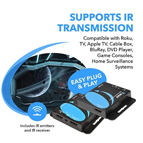 OREI OREI 4K HDMI Over Ethernet CAT6/CAT7 Extender, Extender RJ45 4K@30Hz Upto 130 Ft 1080P Upto 230 FT Full HD POC Transmitter & Receiver IR Loop Out (EX-230C)