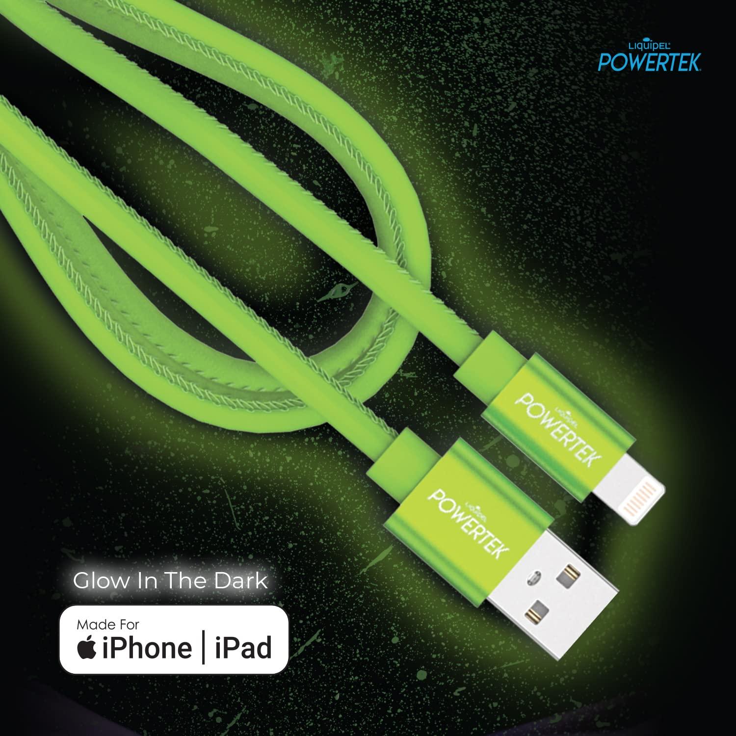 LIQUIPEL LIQUIPEL Powertek Glow MFi Certified Charger Compatible for Apple iPhone, iPad, 5ft Cable, Lightning to USB Cable Cord, Fast Charging Lightning Cable (Green)