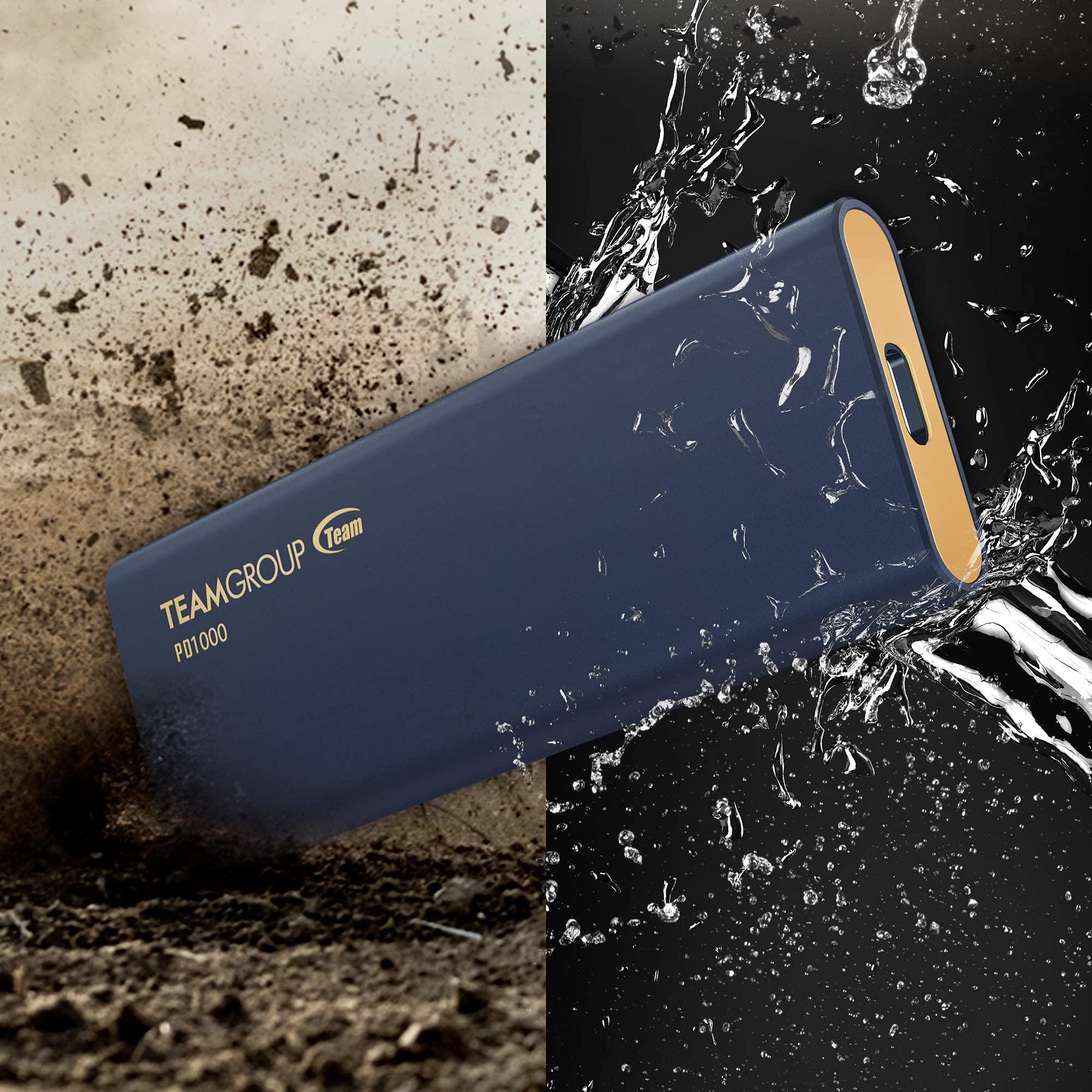TEAMGROUP TEAMGROUP PD1000 512GB Aluminum Portable External Solid State Drive SSD, Read up to 1000MB/s, USB-C, USB A 3.2 Gen 2, Waterproof, Dustproof (IP68), Shockproof, Pressure Resistant (T8FED6512G0C108)