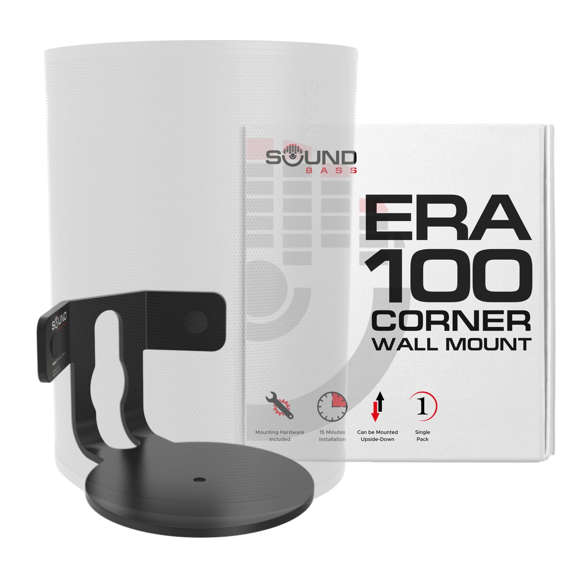 Sound Bass ERA100 Corner Wall Mount Bracket - Low Profile, Black, Single (1pc), Complete with All Mounting Hardware Compatible with Sonos ERA 100 Speaker